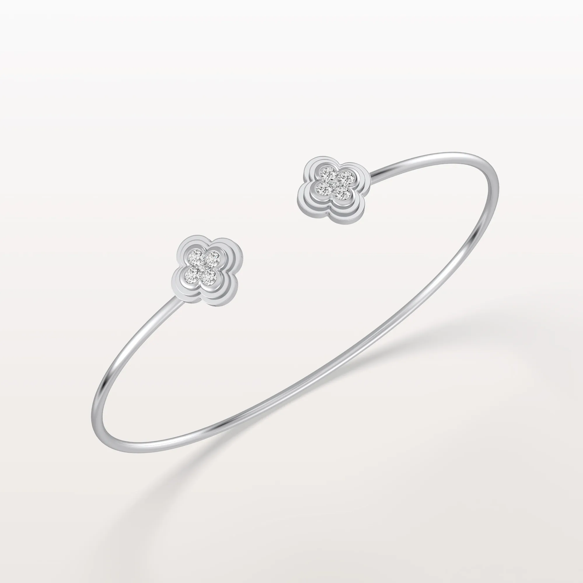 Lab Grown Diamond Bangle Bracelet With Clover Design - Image 7