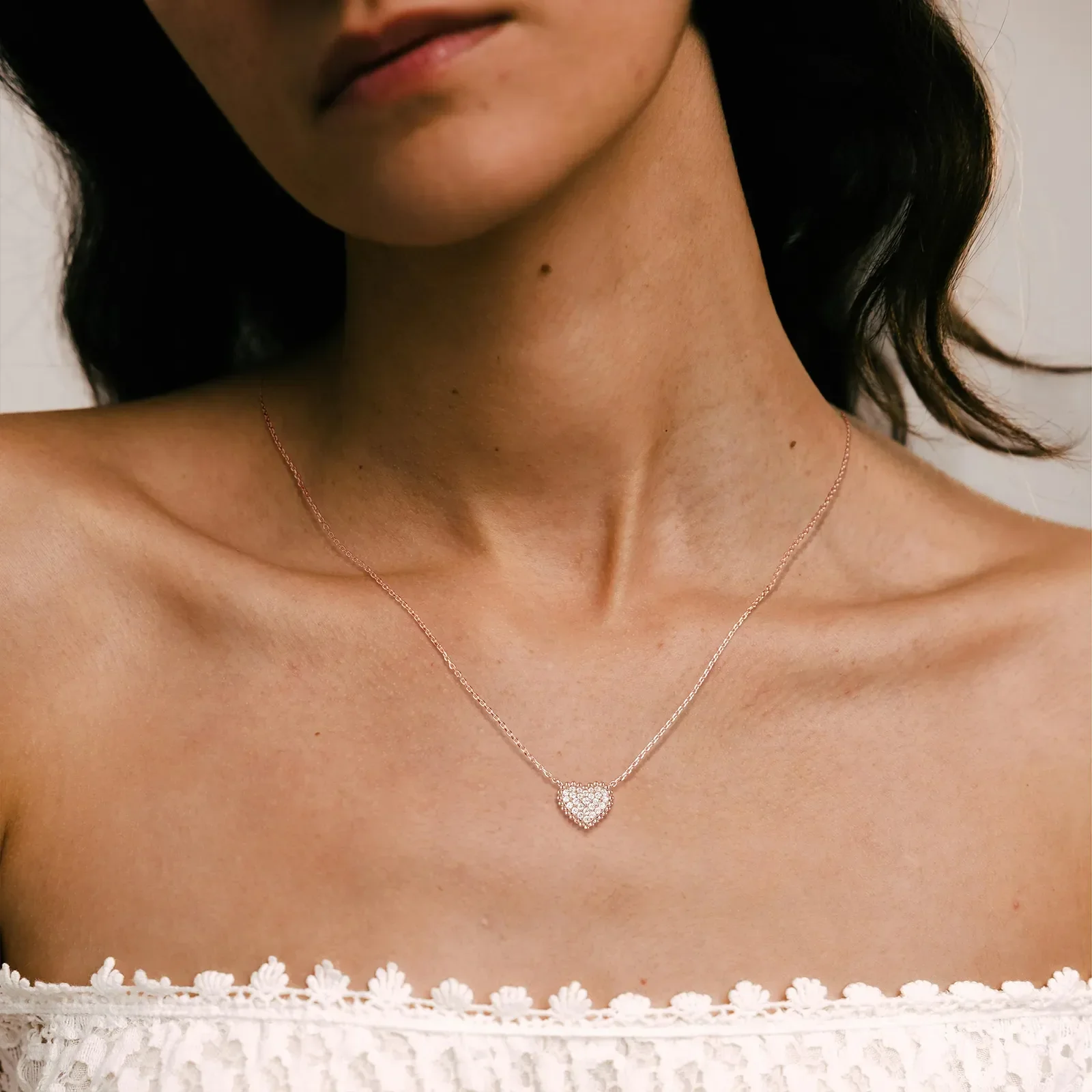 Lab Grown Diamond Beaded Heart Necklace in 14K Solid Gold/Platinum - Image 14