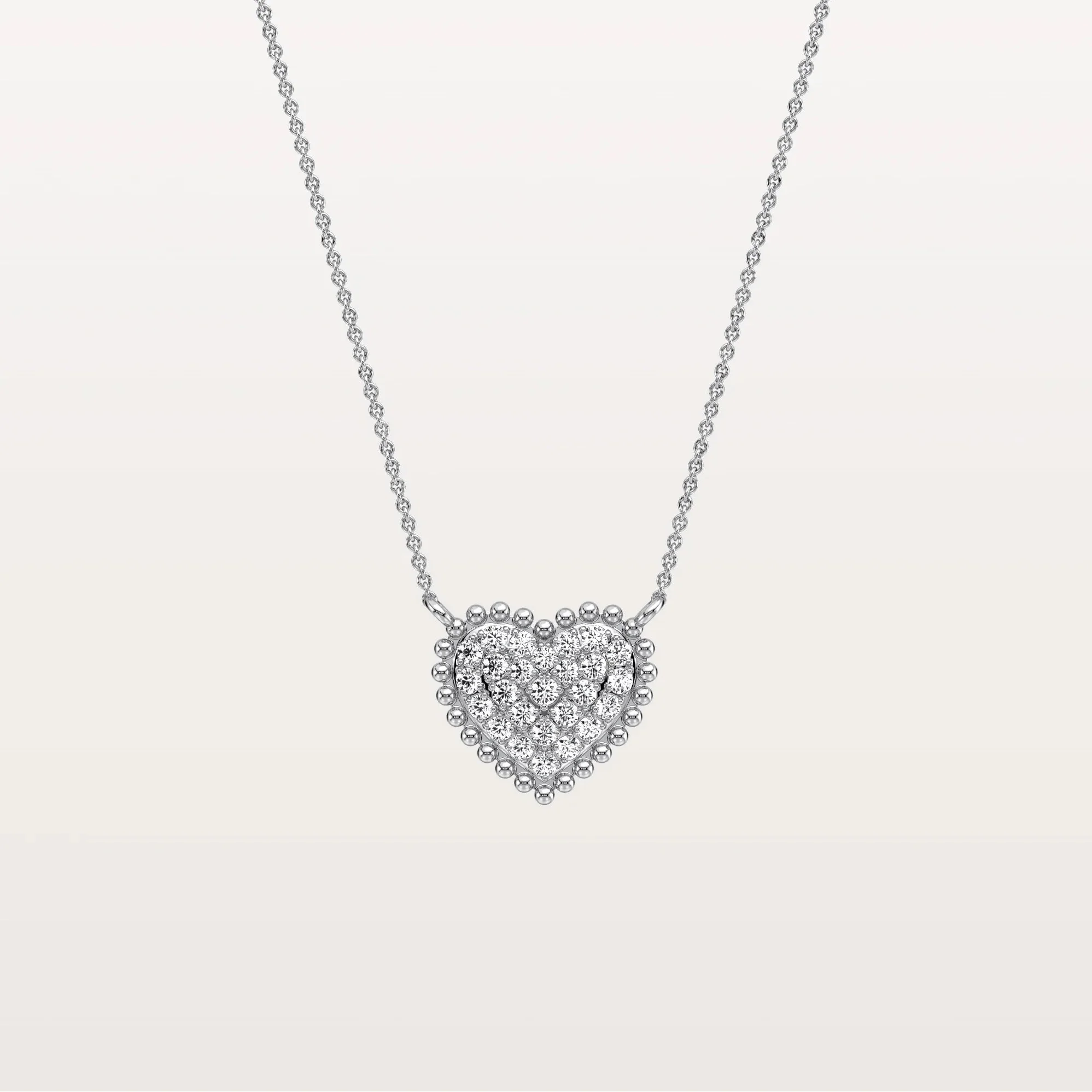 Lab Grown Diamond Beaded Heart Necklace in 14K Solid Gold/Platinum - Image 17