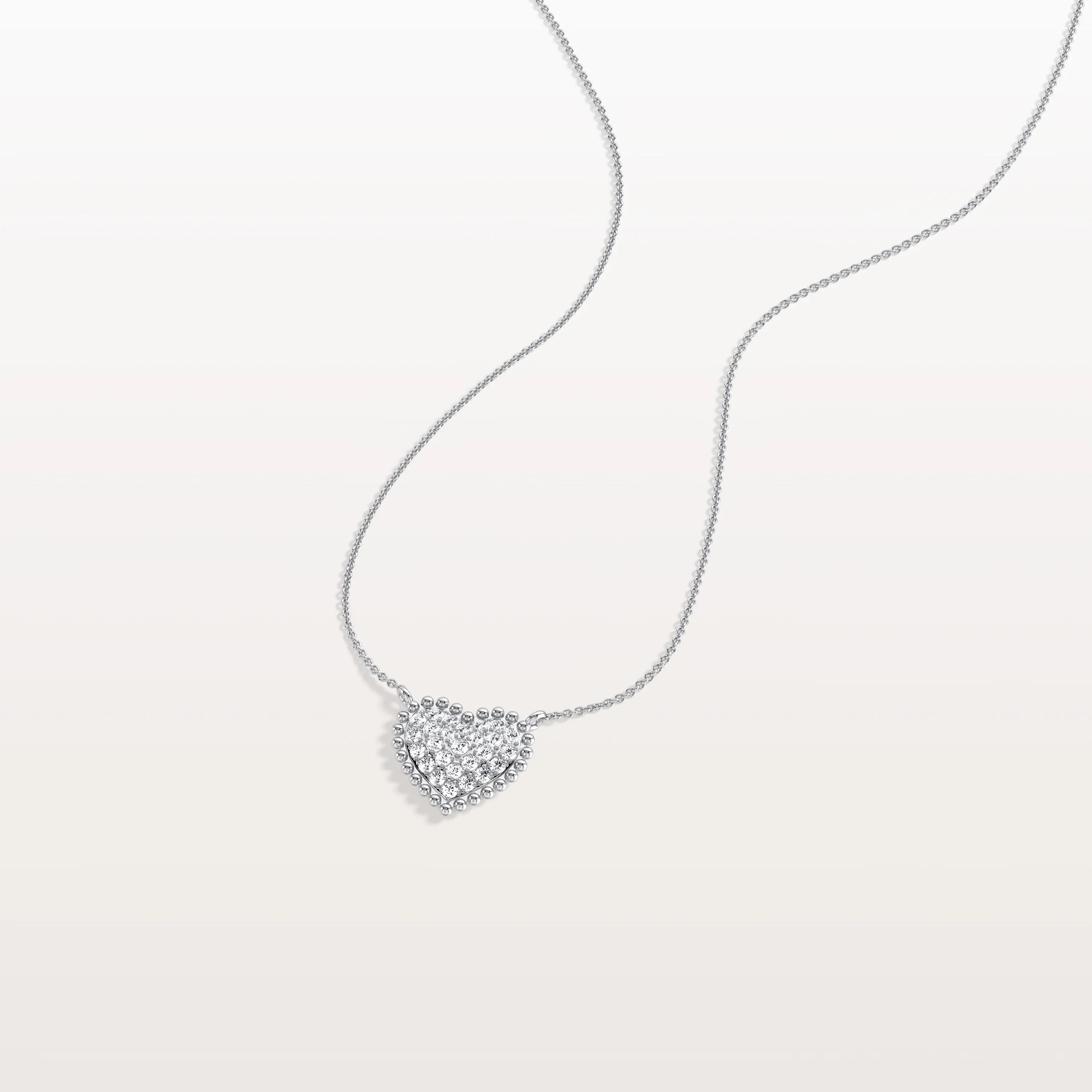 Lab Grown Diamond Beaded Heart Necklace in 14K Solid Gold/Platinum - Image 21