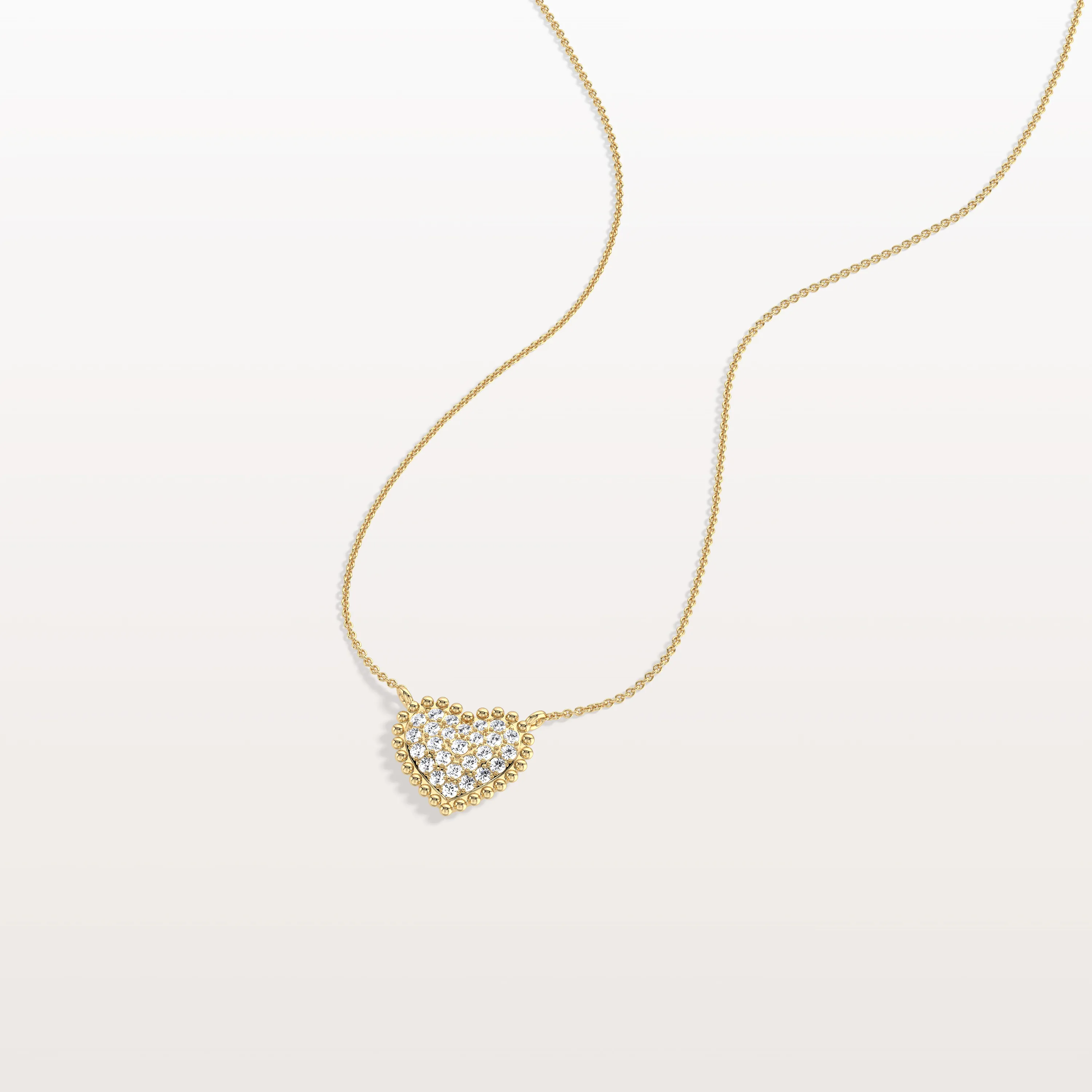 Lab Grown Diamond Beaded Heart Necklace in 14K Solid Gold/Platinum - Image 4