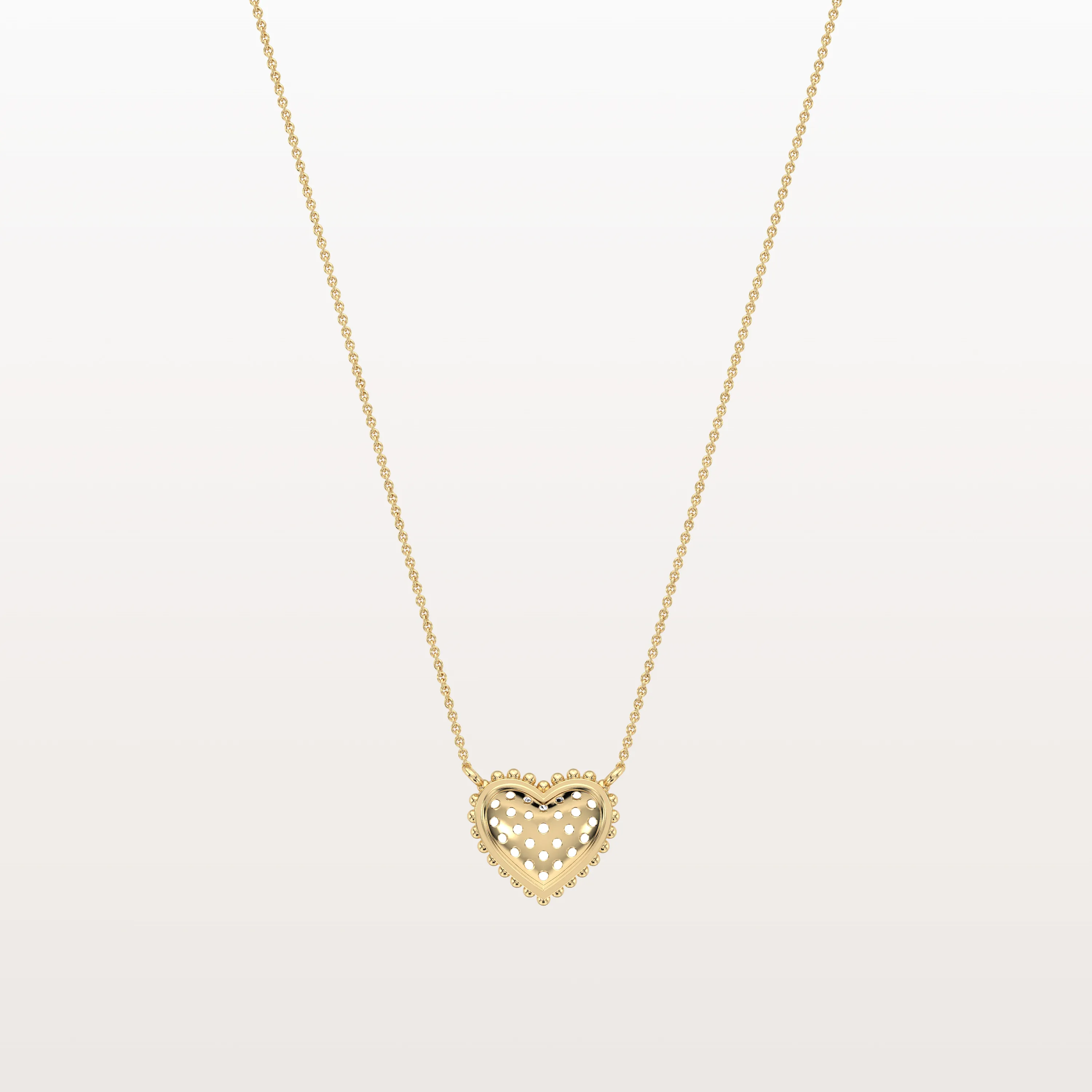 Lab Grown Diamond Beaded Heart Necklace in 14K Solid Gold/Platinum - Image 5