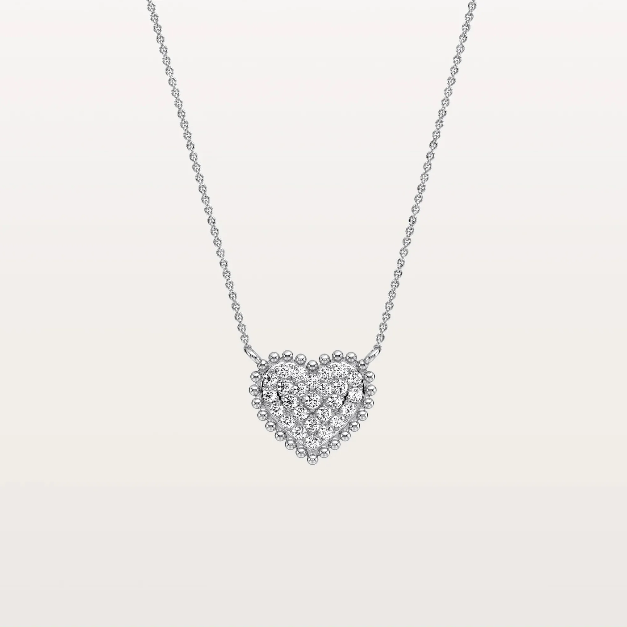 Lab Grown Diamond Beaded Heart Necklace in 14K Solid Gold/Platinum - Image 7