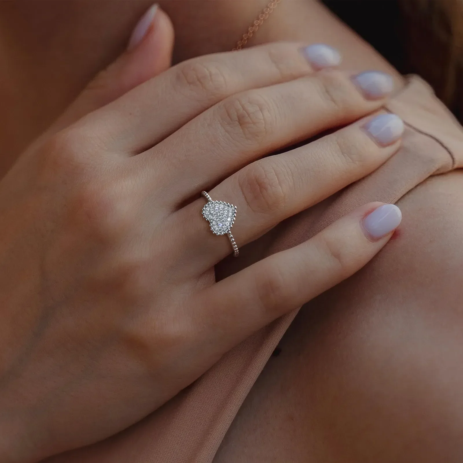 Lab Grown Diamond Beaded Heart Ring in 14K White Gold - Image 10