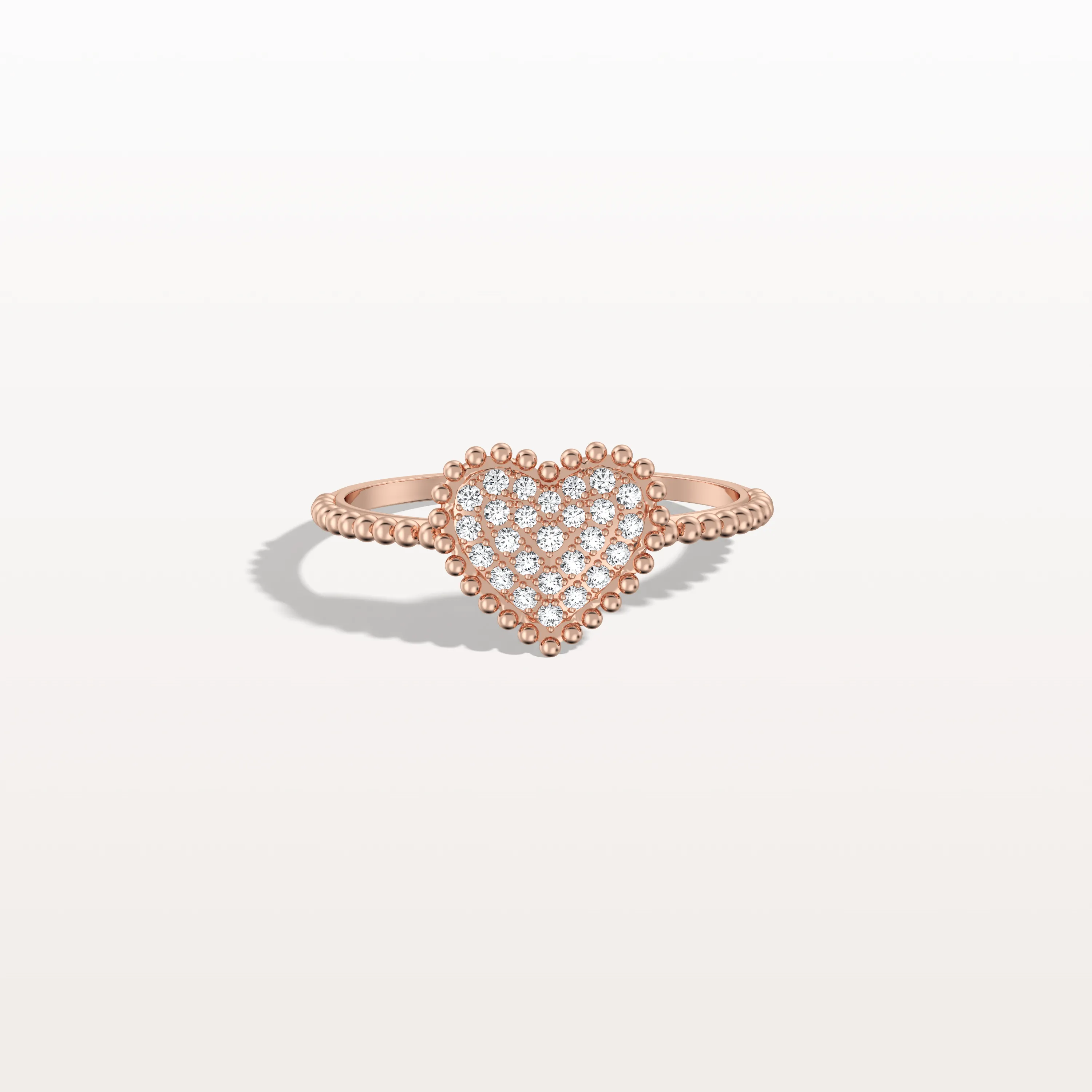 Lab Grown Diamond Beaded Heart Ring in 14K White Gold - Image 16