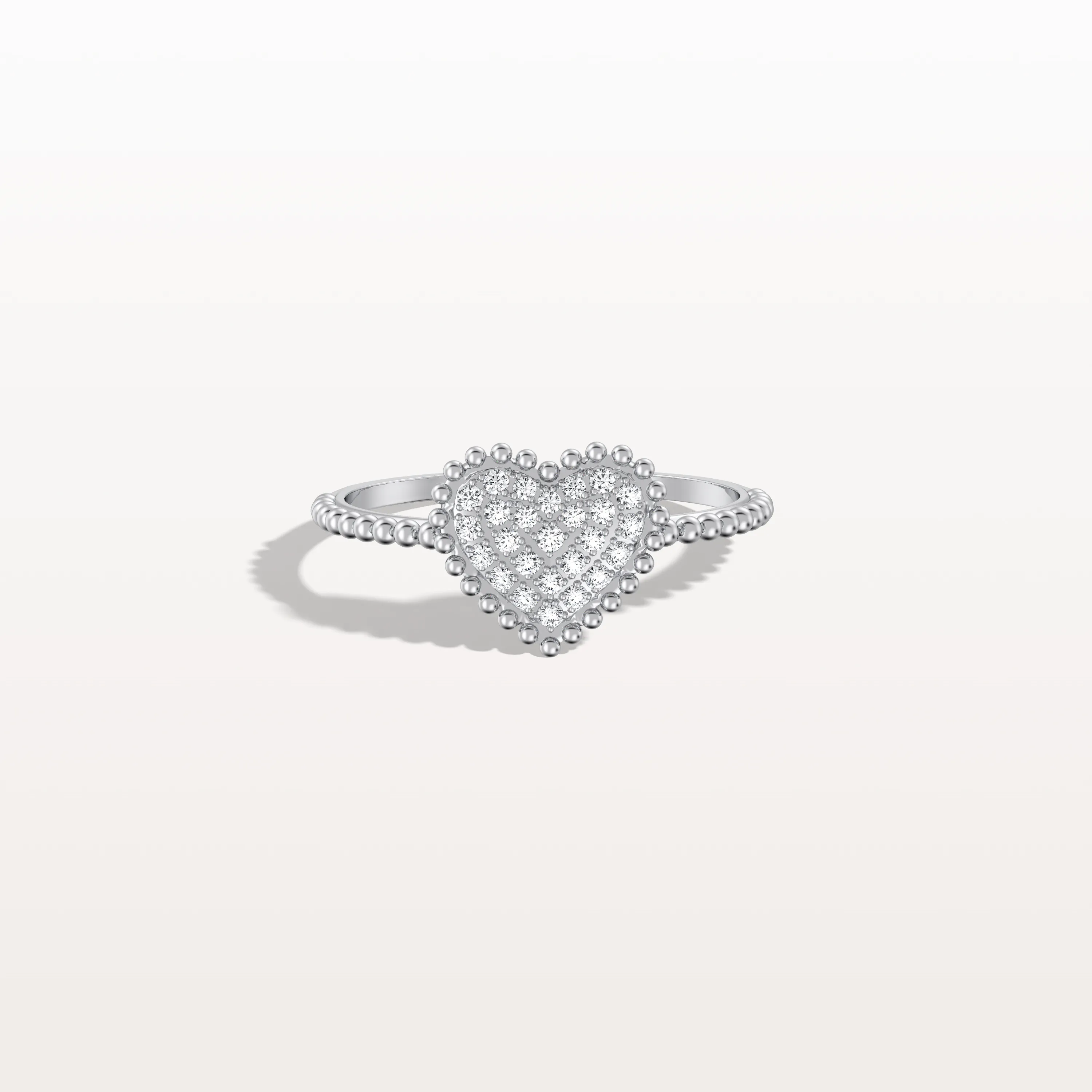 Lab Grown Diamond Beaded Heart Ring in 14K White Gold - Image 23