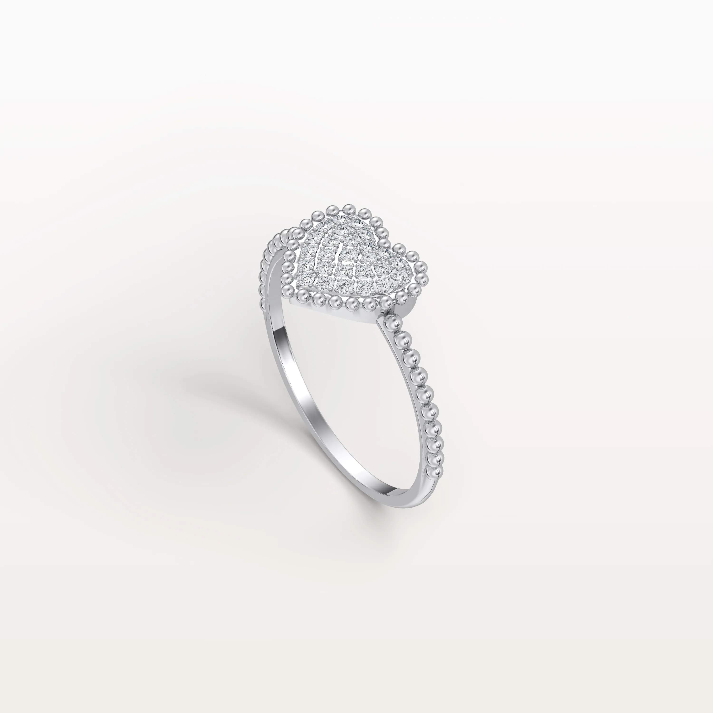 Lab Grown Diamond Beaded Heart Ring in 14K White Gold - Image 26
