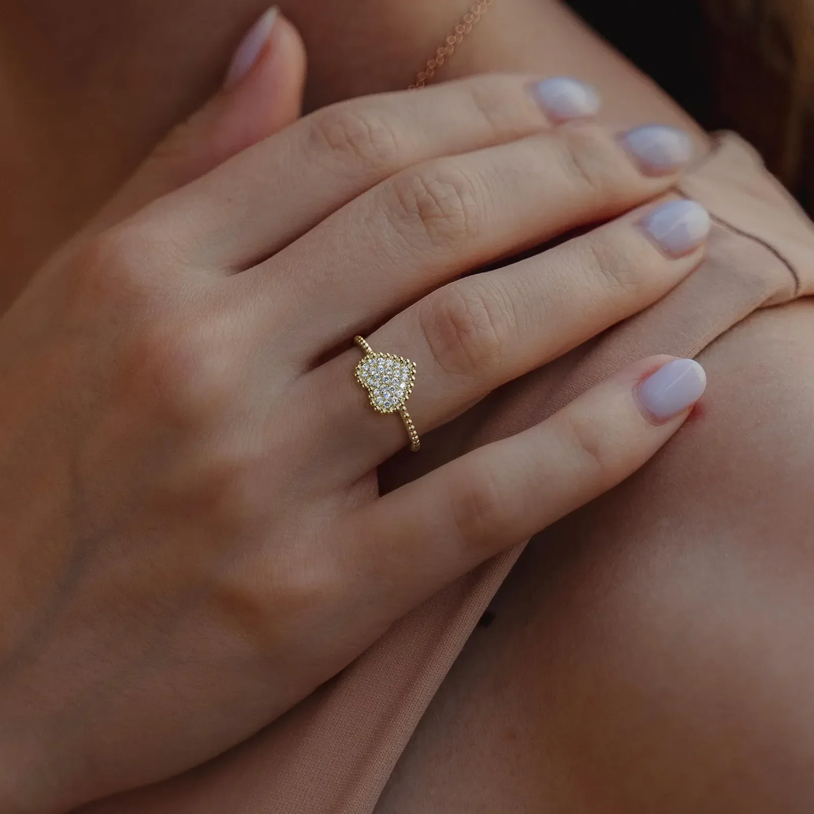 Lab Grown Diamond Beaded Heart Ring in 14K White Gold - Image 3