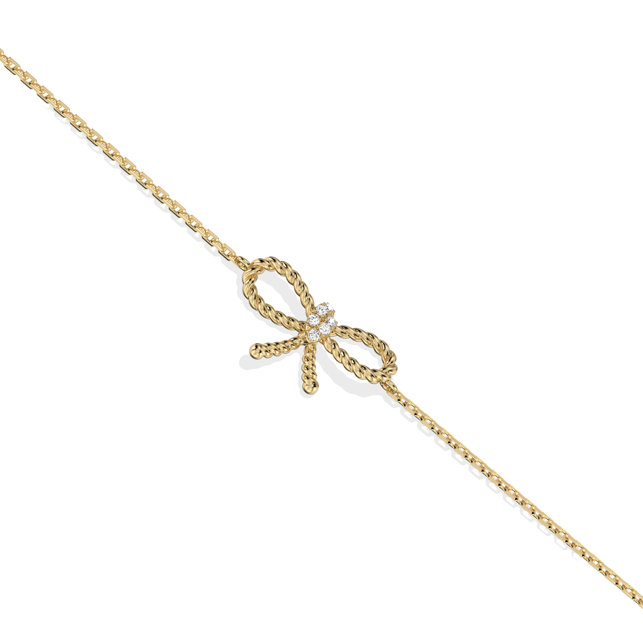 Lab Grown Diamond Bow Bracelet In 14K Solid Gold/Platinum - Image 4