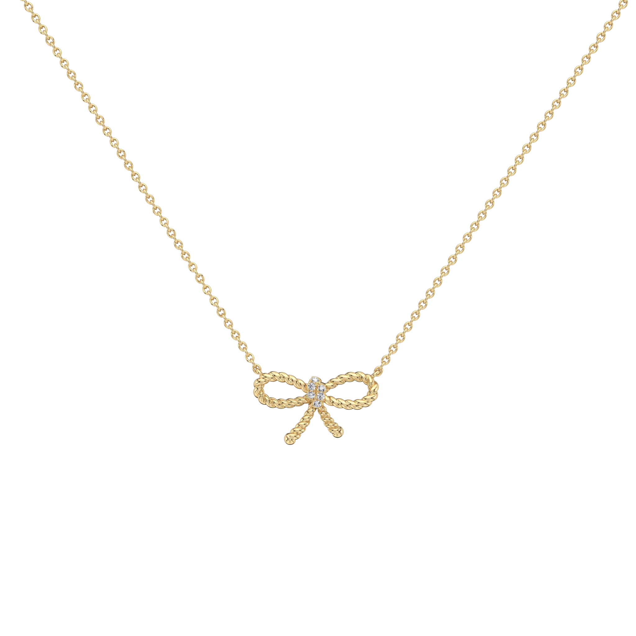 Lab Grown Diamond Bow Pendant Necklace In 14K Solid Gold/Platinum