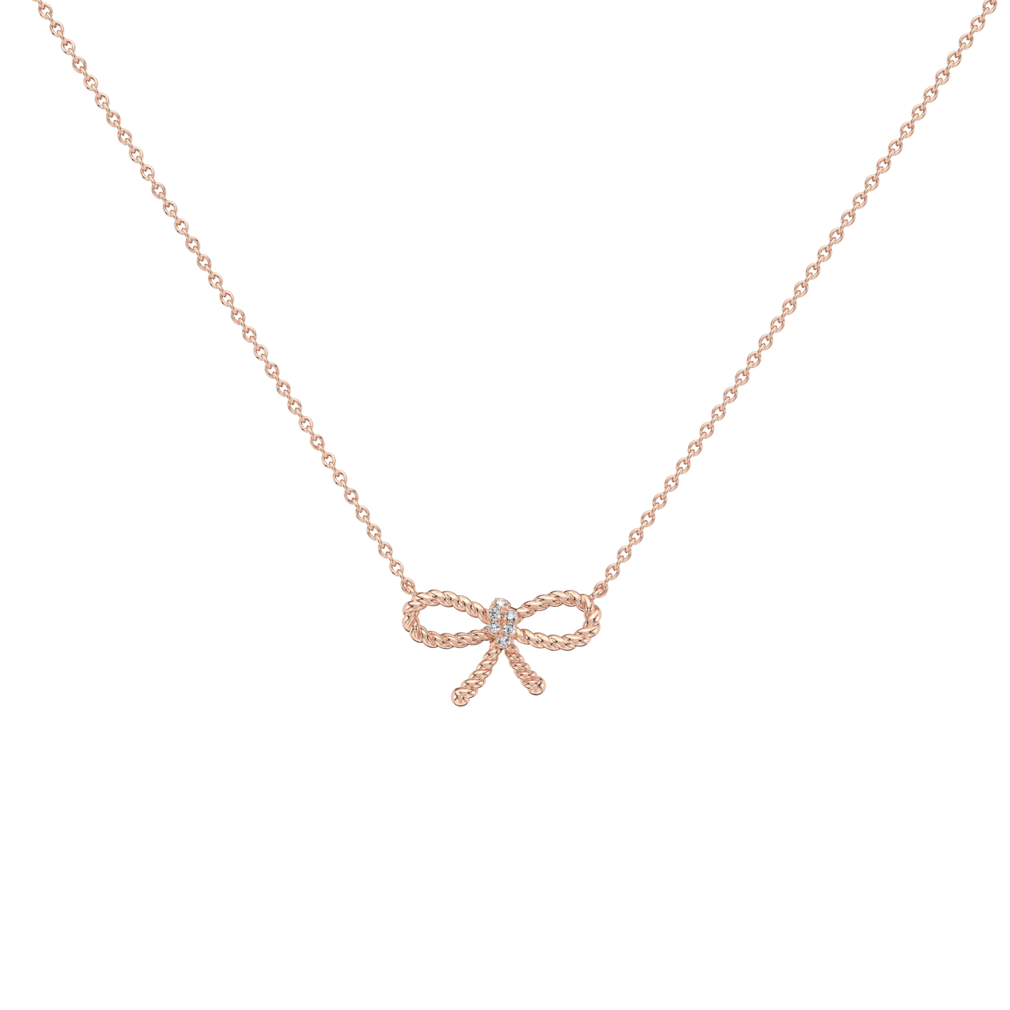 Lab Grown Diamond Bow Pendant Necklace In 14K Solid Gold/Platinum - Image 16