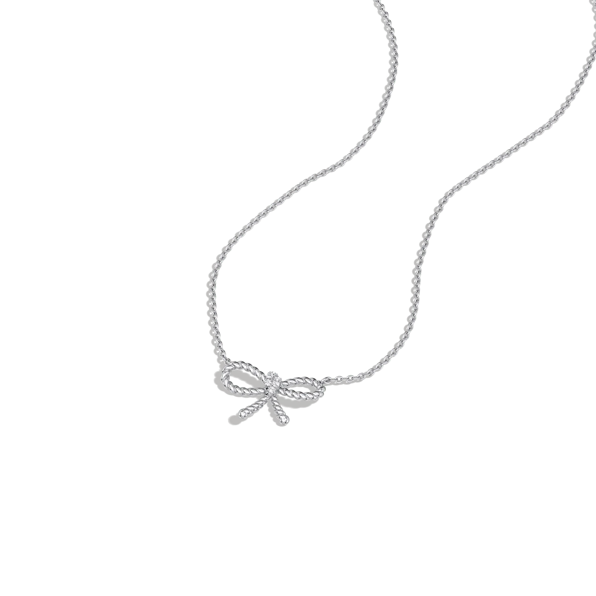 Lab Grown Diamond Bow Pendant Necklace In 14K Solid Gold/Platinum - Image 29