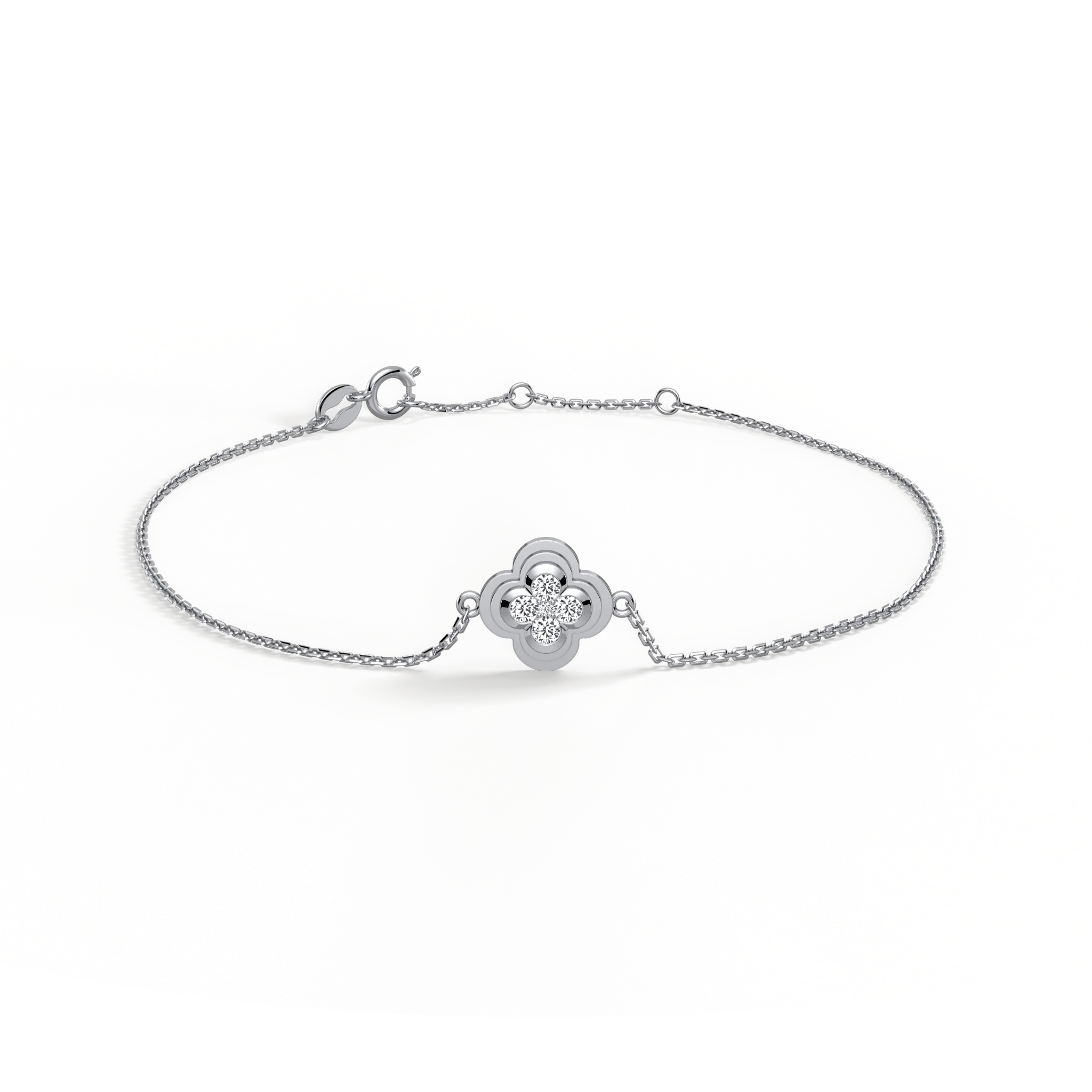 Lab Grown Diamond Station Clover Bracelet in 14K Solid Gold/Platinum - Image 24