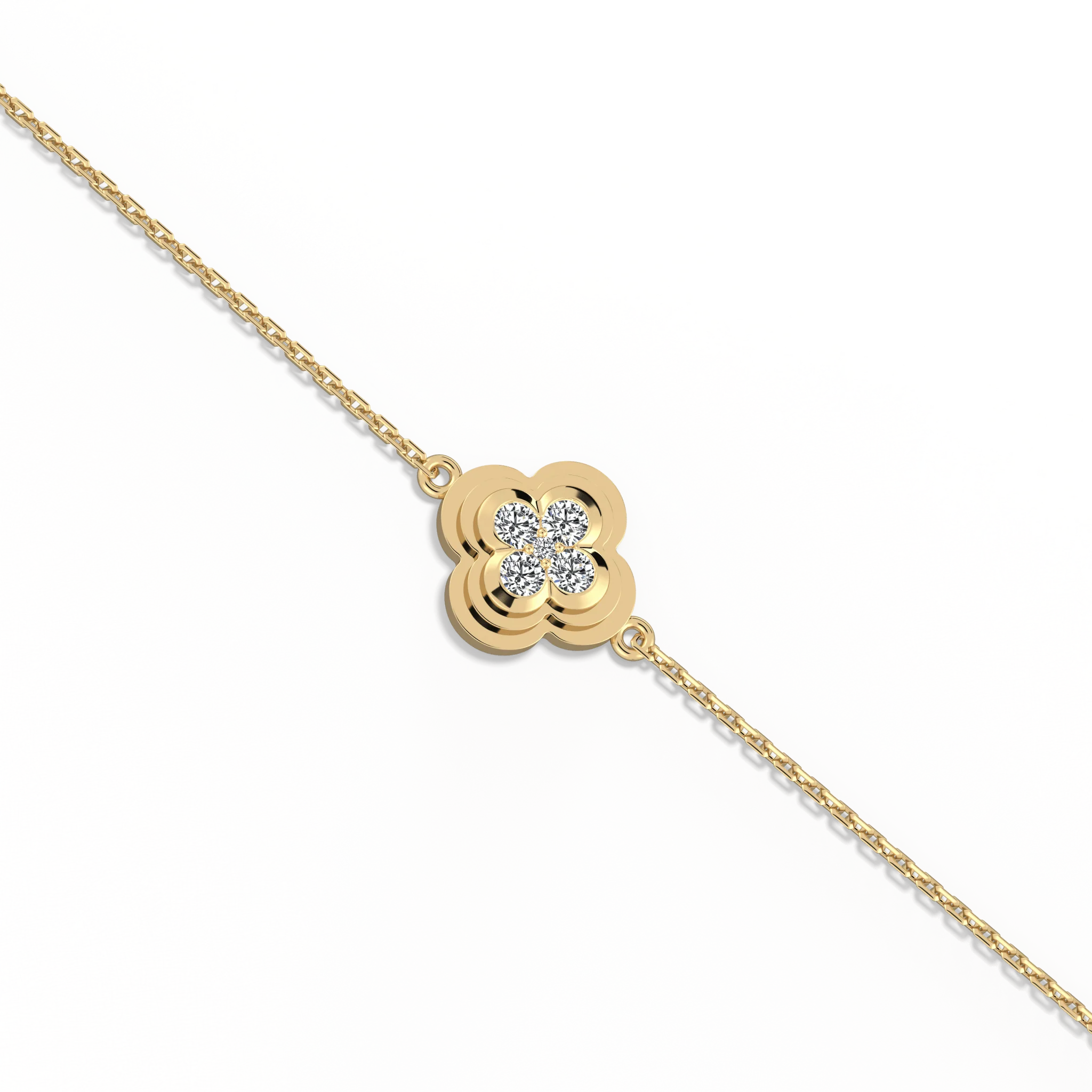 Lab Grown Diamond Station Clover Bracelet in 14K Solid Gold/Platinum - Image 4