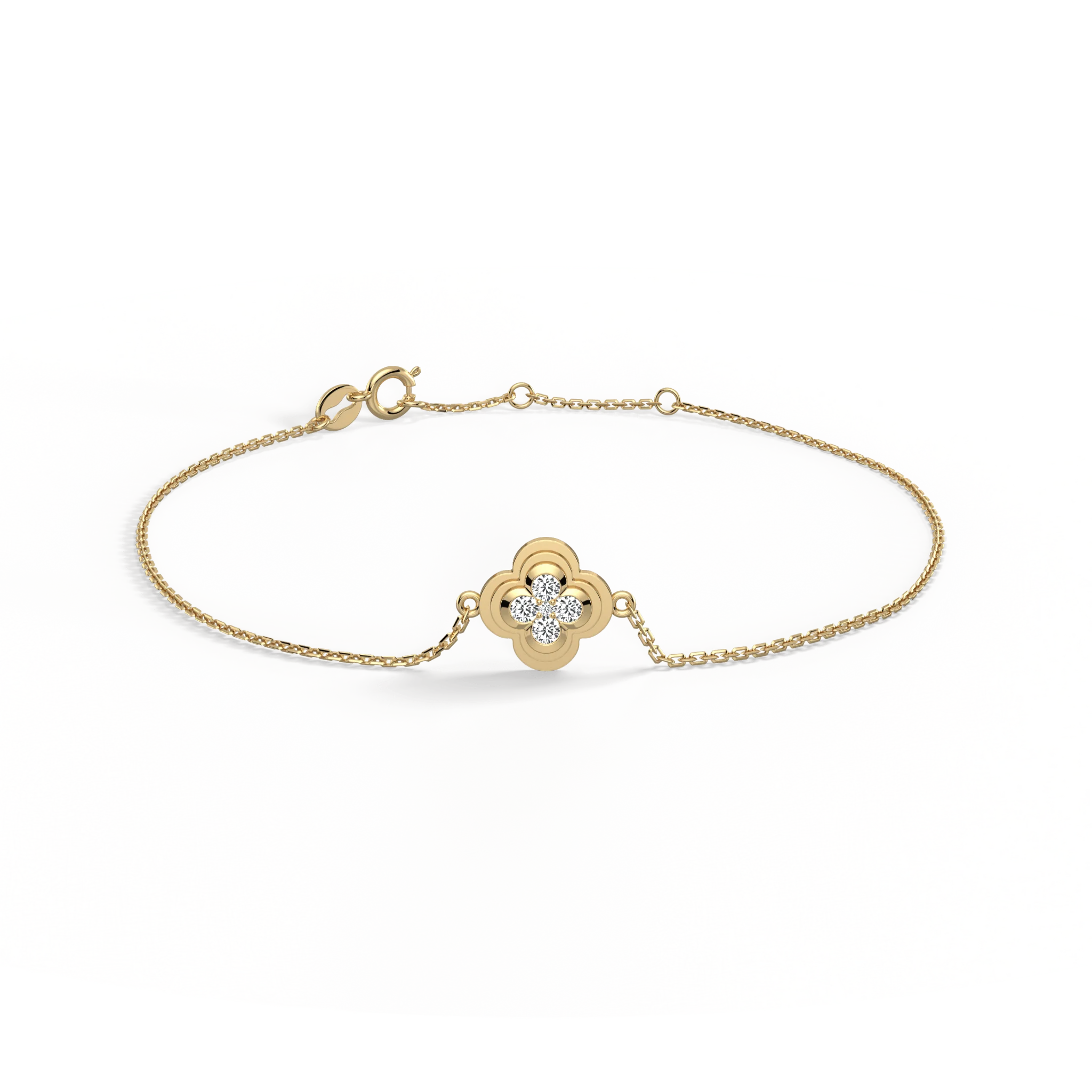Lab Grown Diamond Station Clover Bracelet in 14K Solid Gold/Platinum - Image 5