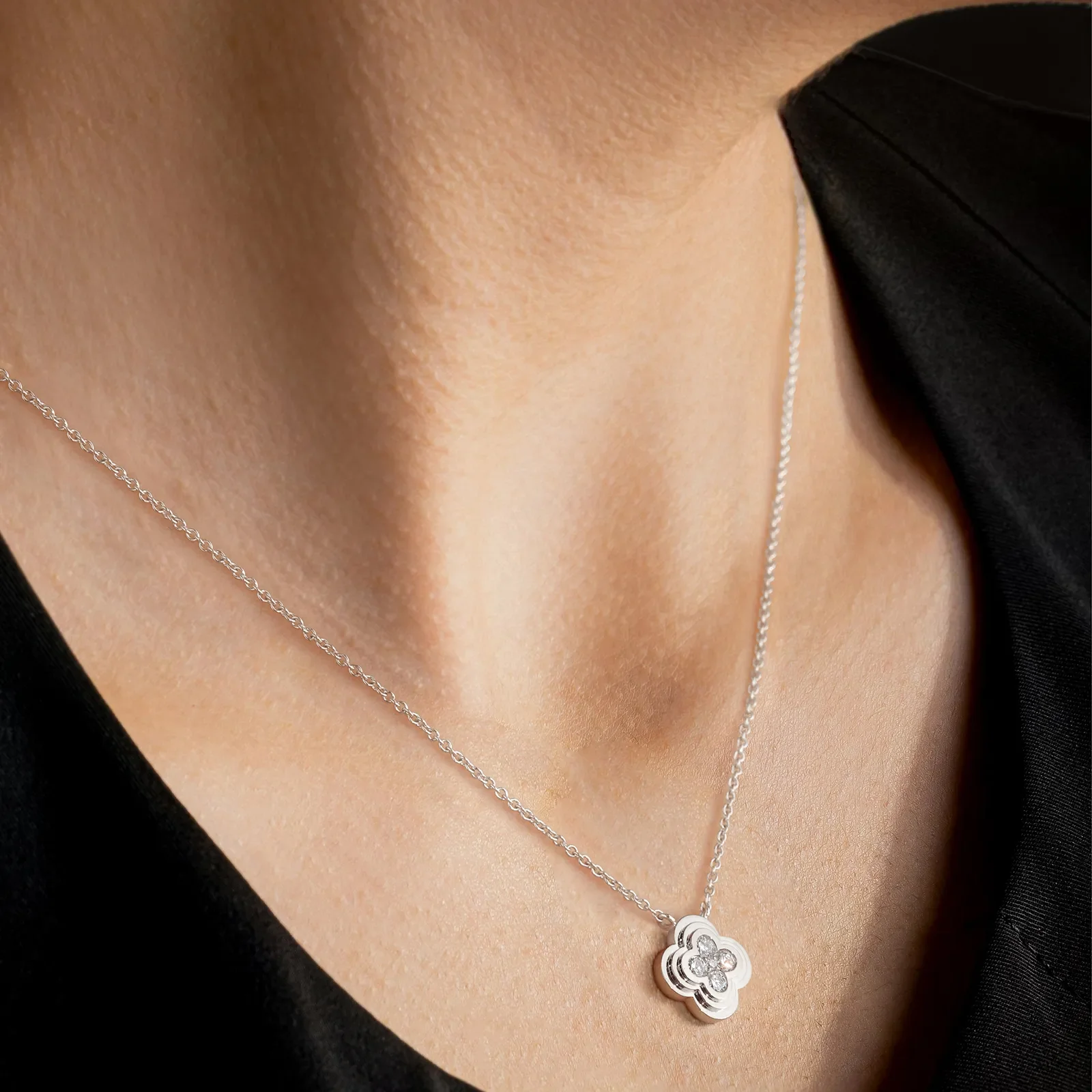 Lab Grown Diamond Clover Necklace in 14K Solid Gold/Platinum - Image 8