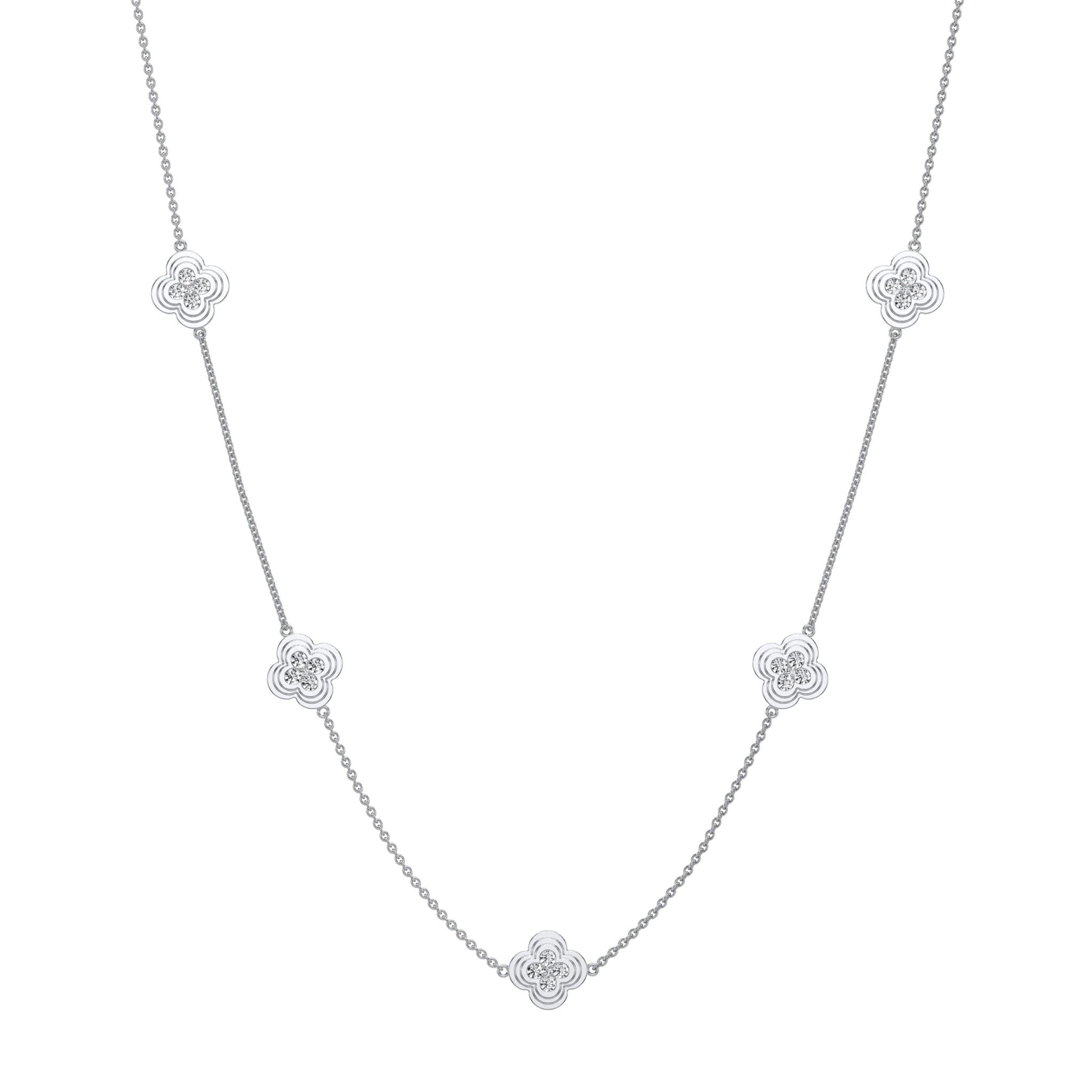 Lab Grown Diamond Clover Station Necklace In 14K Solid Gold/Platinum - Image 11