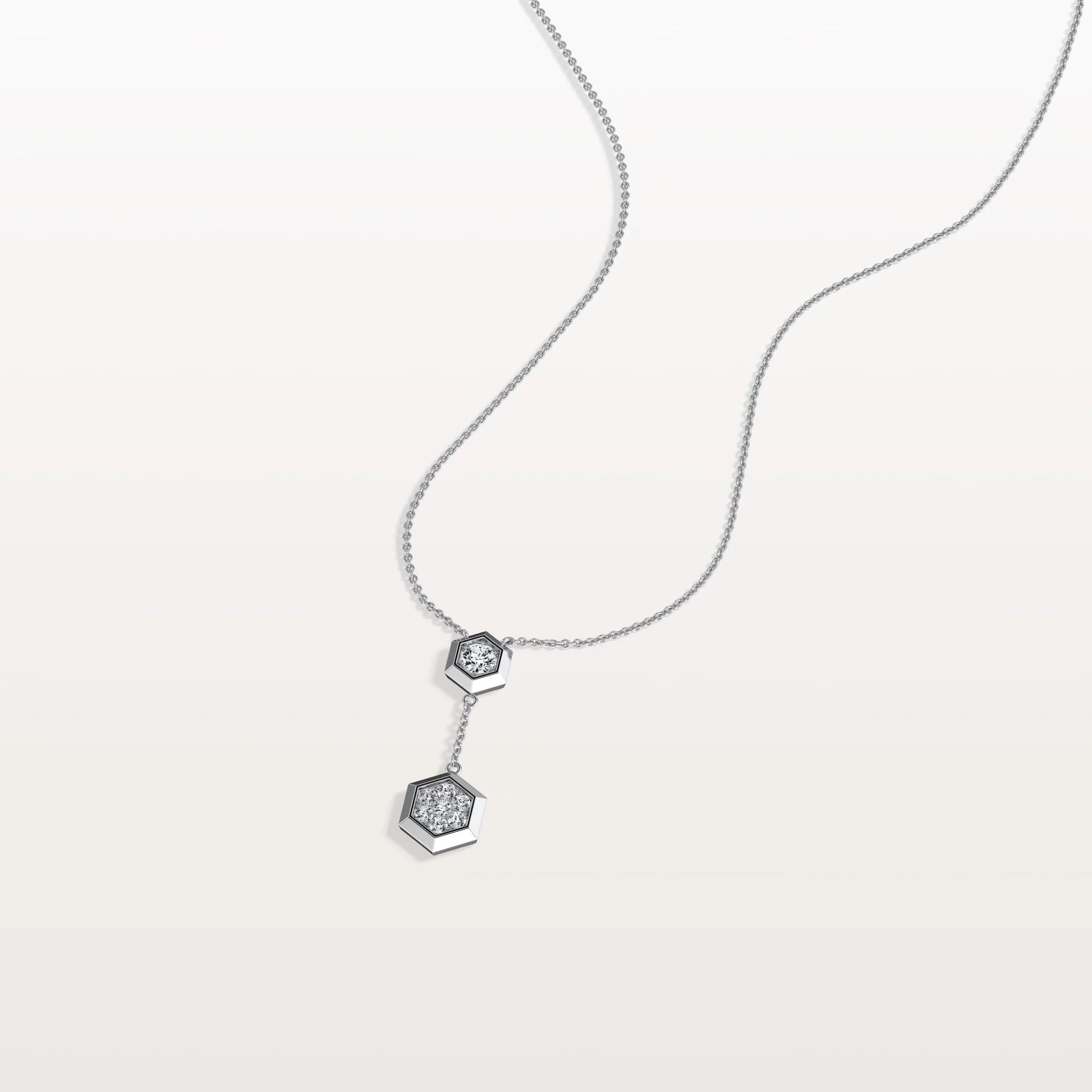 Lab Grown Diamond Double Hexagon Necklace in 14K Solid Gold/Platinum - Image 11