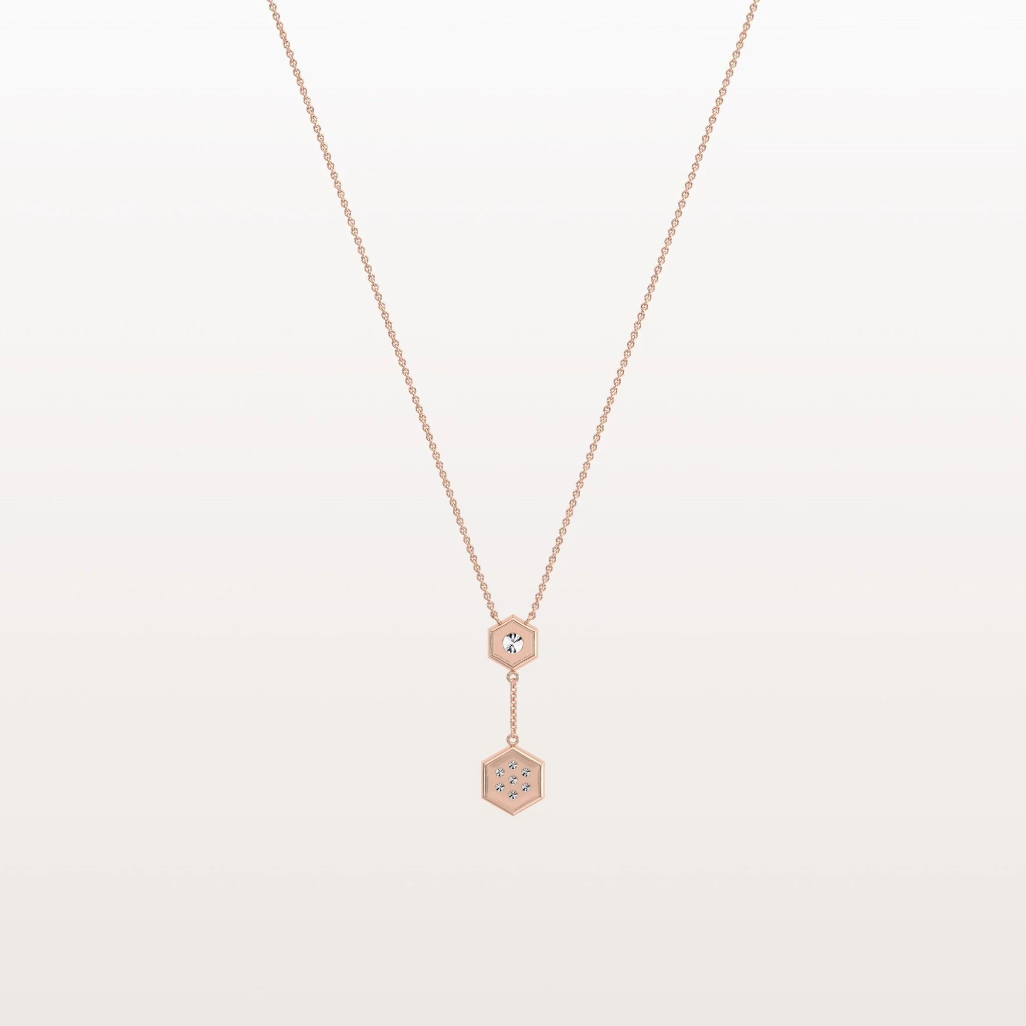 Lab Grown Diamond Double Hexagon Necklace in 14K Solid Gold/Platinum - Image 17