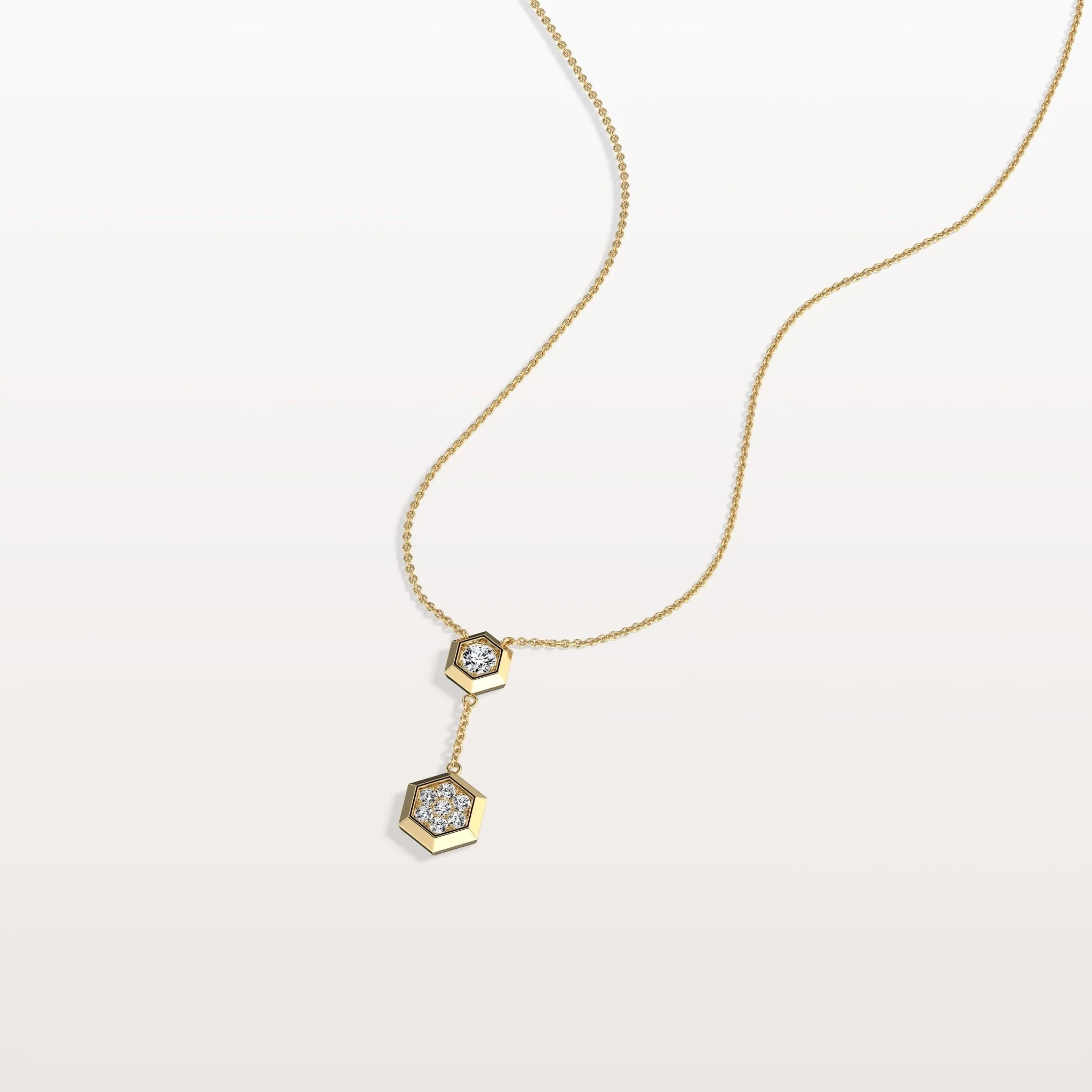 Lab Grown Diamond Double Hexagon Necklace in 14K Solid Gold/Platinum - Image 4