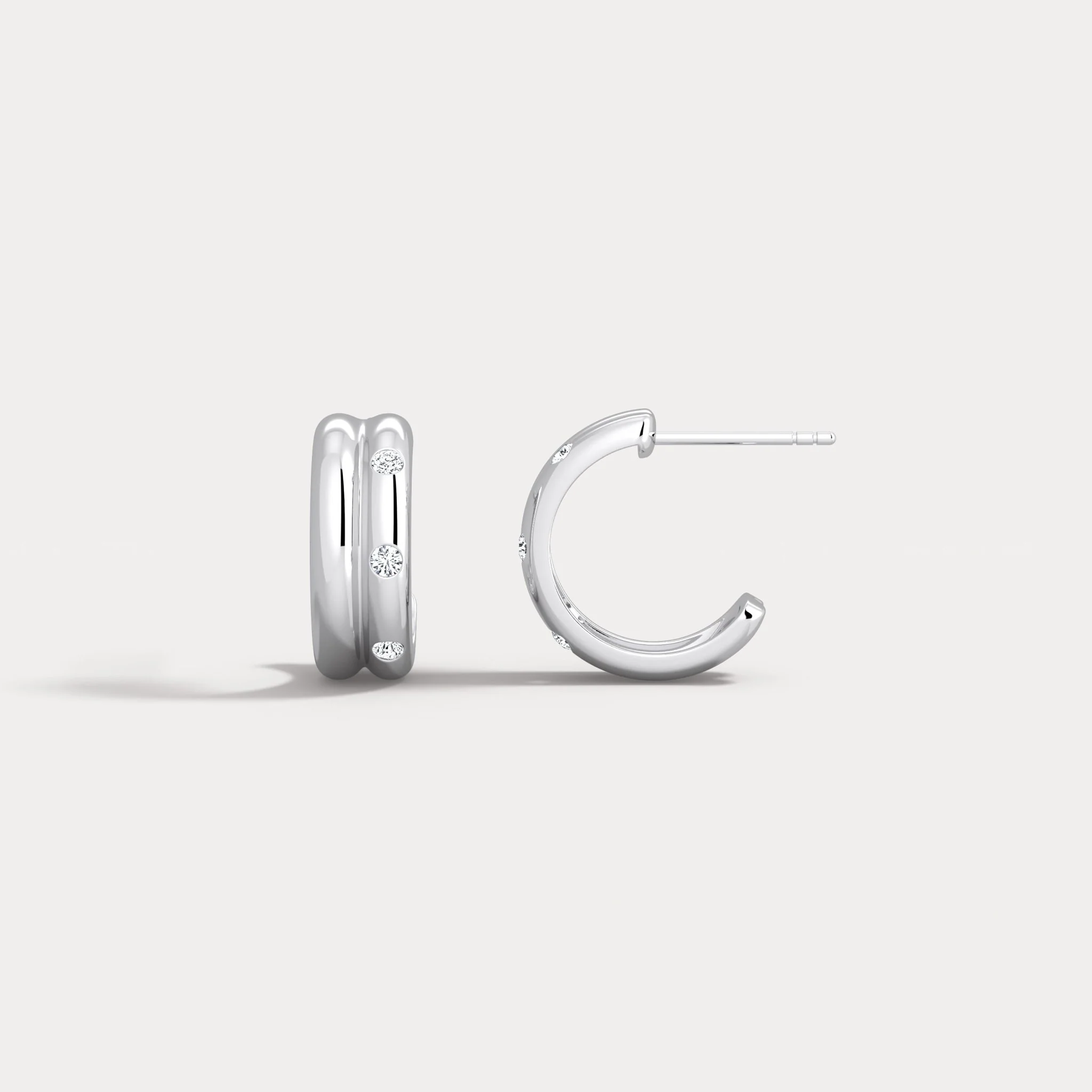 Lab-grown Diamond Half Hoop Stud Earrings in Sterling Silver - Image 5