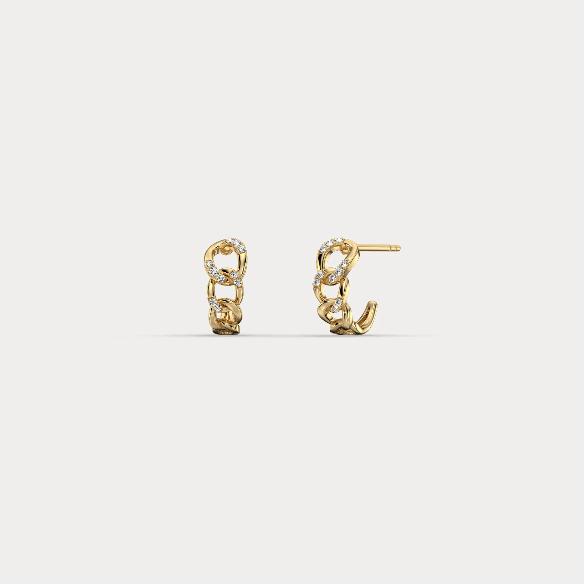 Lab-Grown Diamond Interlocking Chain Link Huggie Hoop Earrings in 14K Gold/Platinum