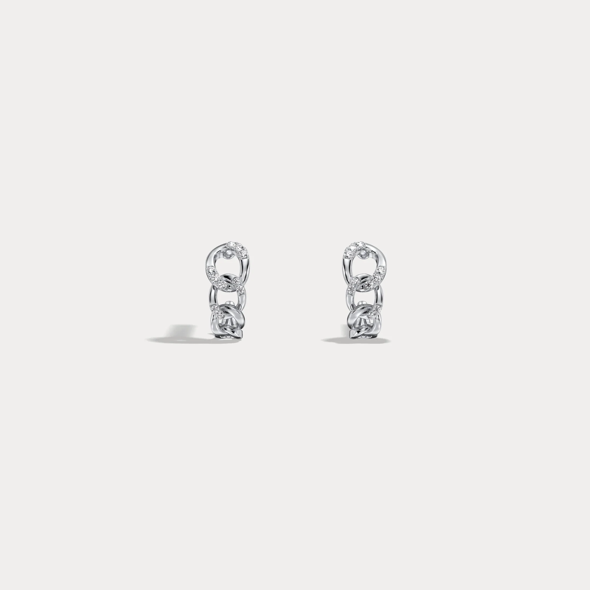 Lab-Grown Diamond Interlocking Chain Link Huggie Hoop Earrings in 14K Gold/Platinum - Image 11