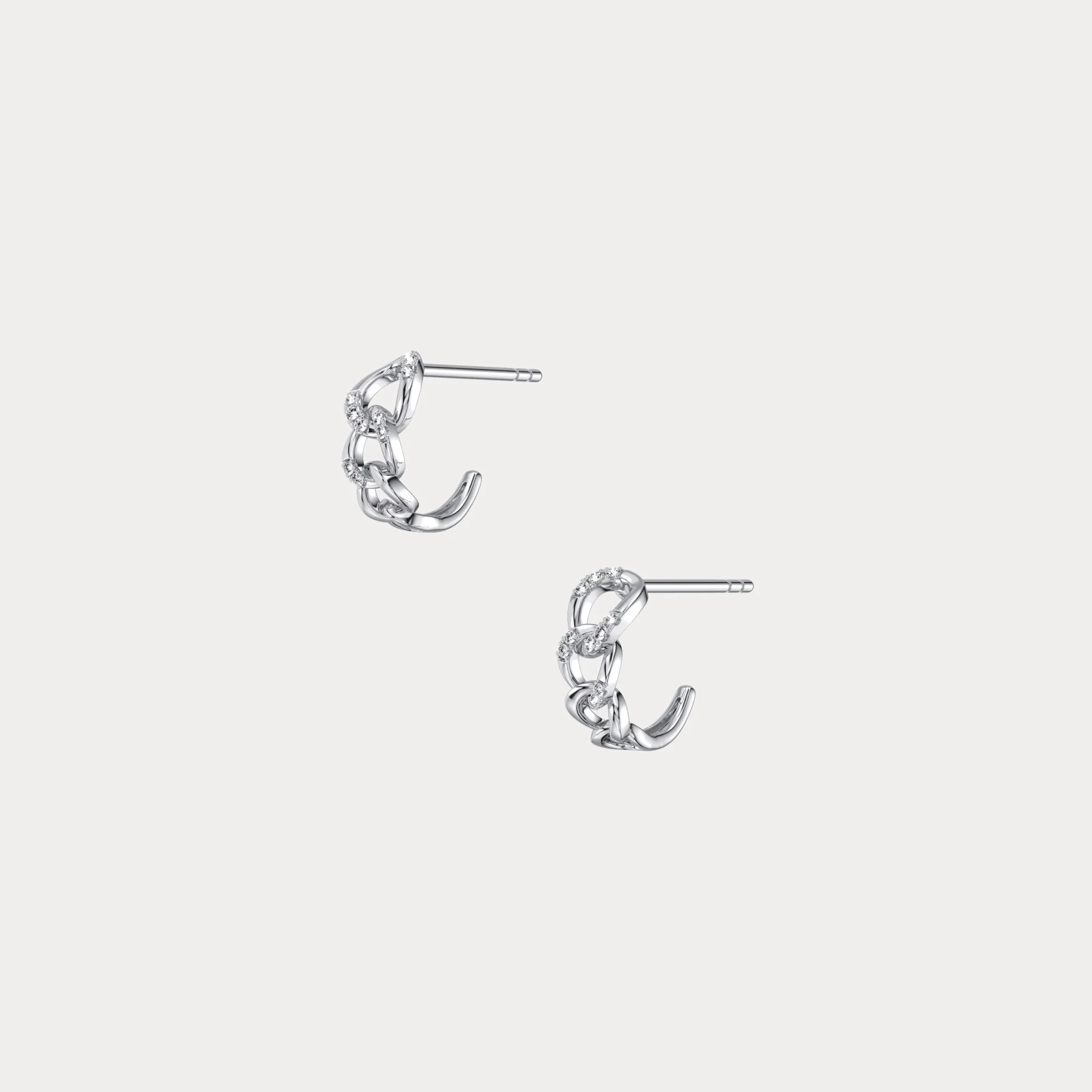 Lab-Grown Diamond Interlocking Chain Link Huggie Hoop Earrings in 14K Gold/Platinum - Image 12