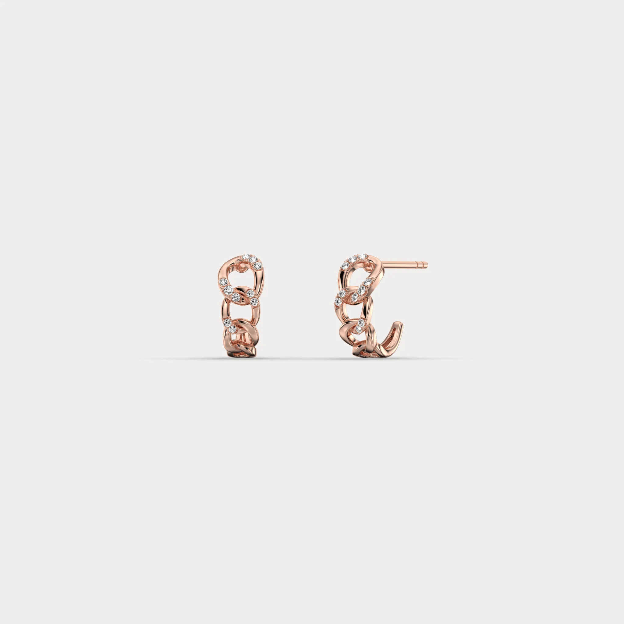 Lab-Grown Diamond Interlocking Chain Link Huggie Hoop Earrings in 14K Gold/Platinum - Image 14