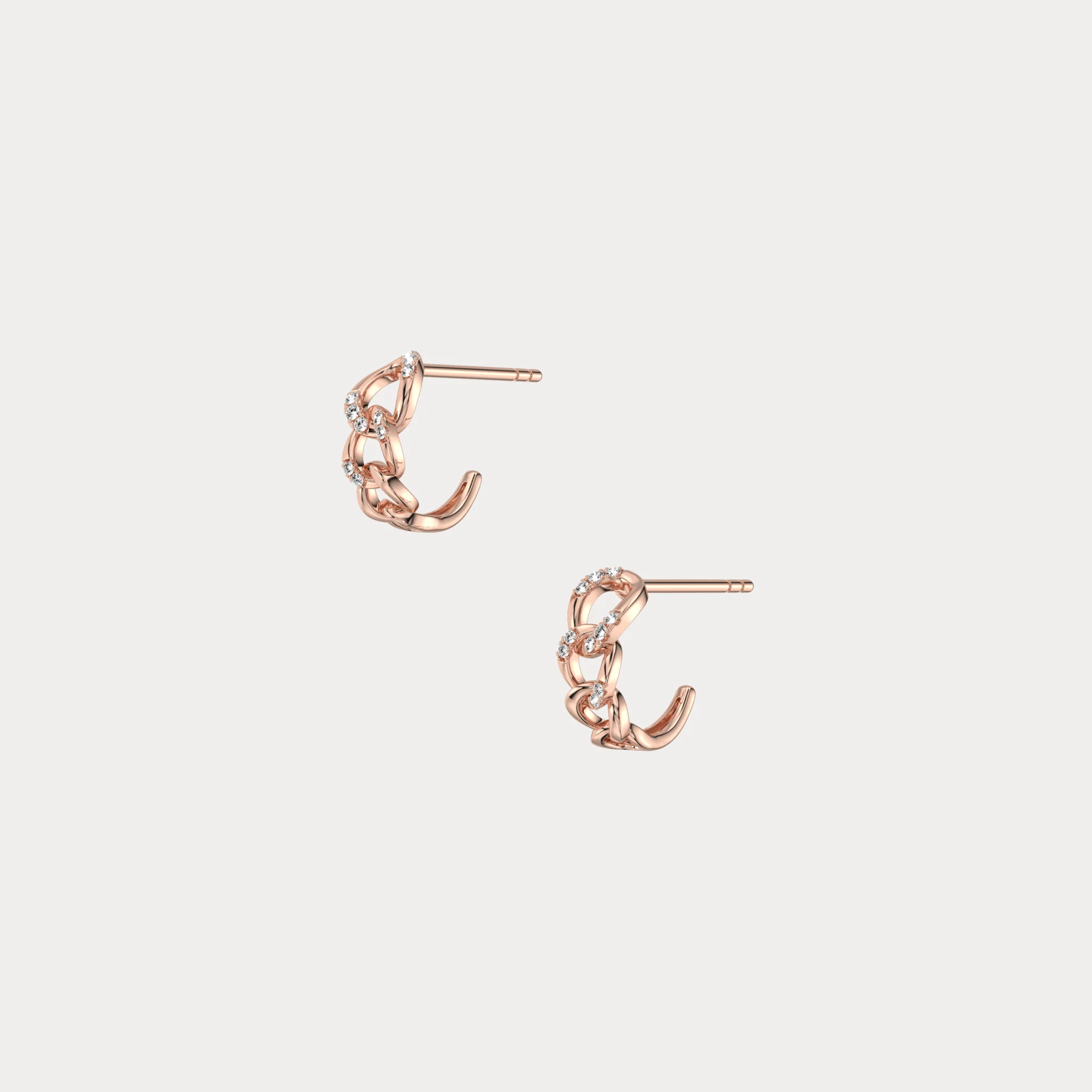 Lab-Grown Diamond Interlocking Chain Link Huggie Hoop Earrings in 14K Gold/Platinum - Image 18
