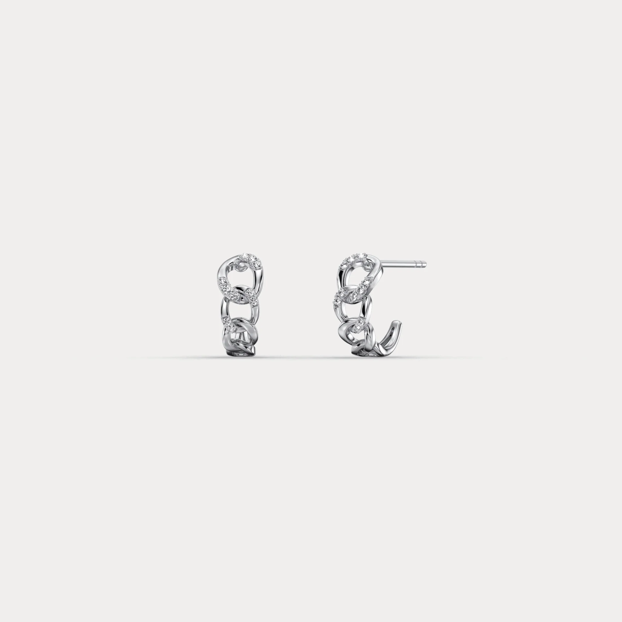 Lab-Grown Diamond Interlocking Chain Link Huggie Hoop Earrings in 14K Gold/Platinum - Image 20