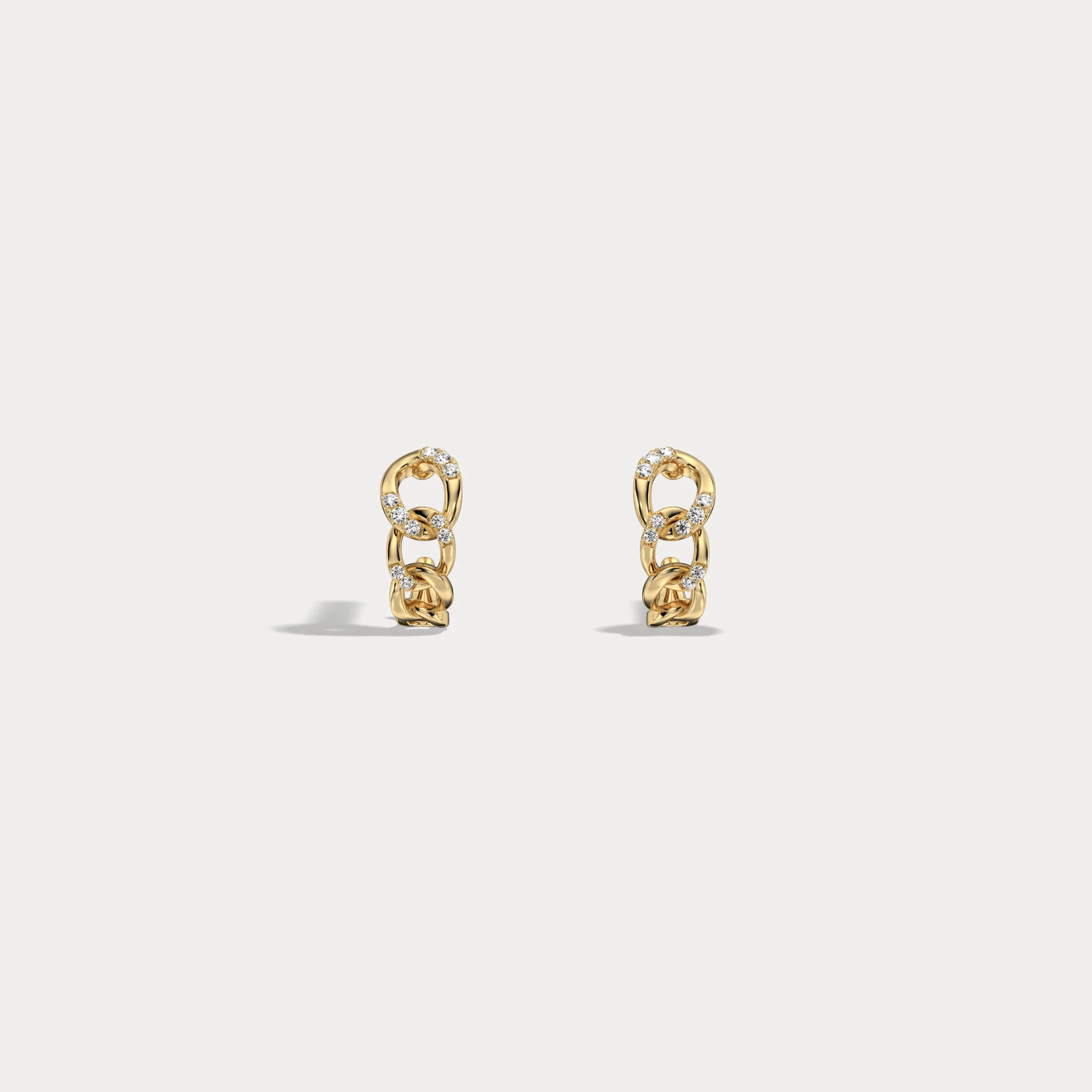 Lab-Grown Diamond Interlocking Chain Link Huggie Hoop Earrings in 14K Gold/Platinum - Image 4