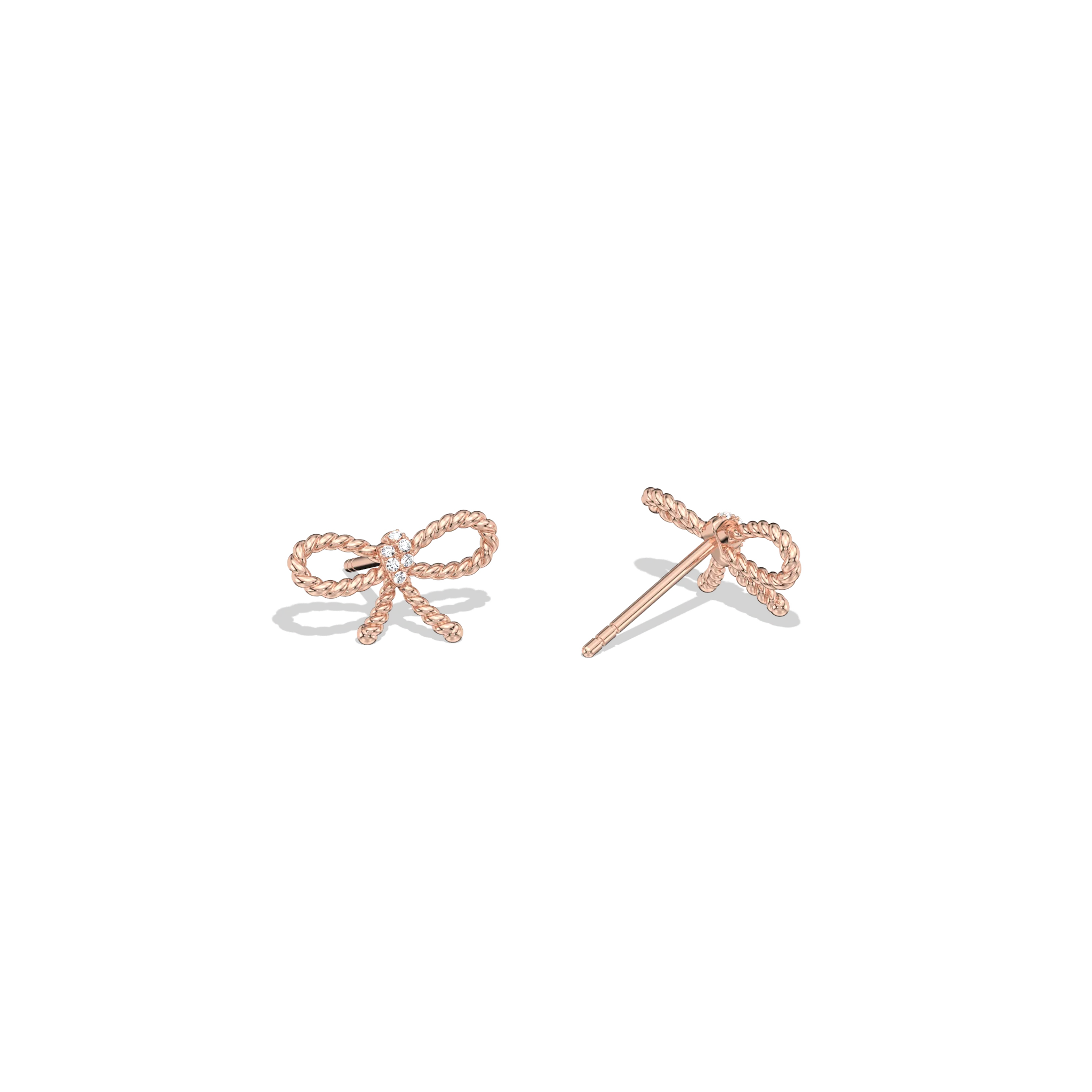 Lab Grown Diamond Rope Bow Stud Earrings In 14K Solid Gold/Platinum - Image 18