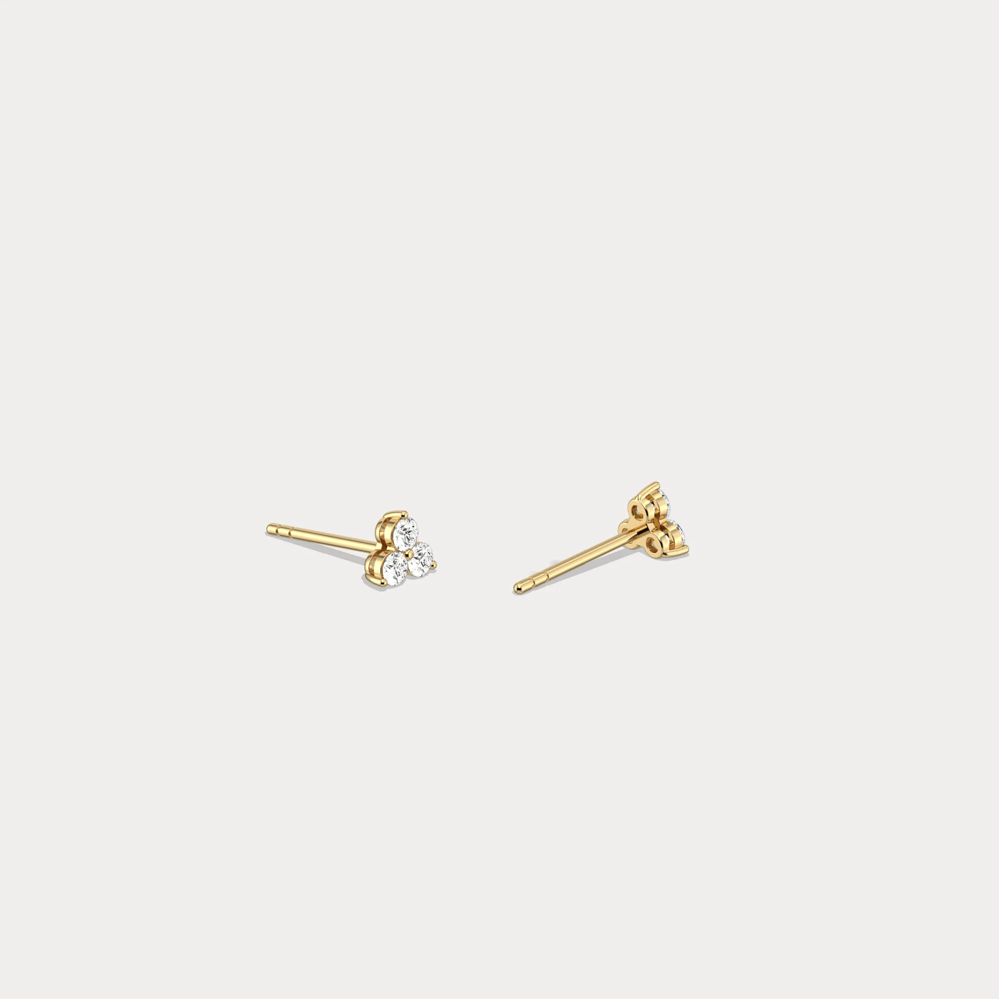 Lab Grown Diamond Three Stone Stud Earrings in 14K Gold/Platinum - Image 5