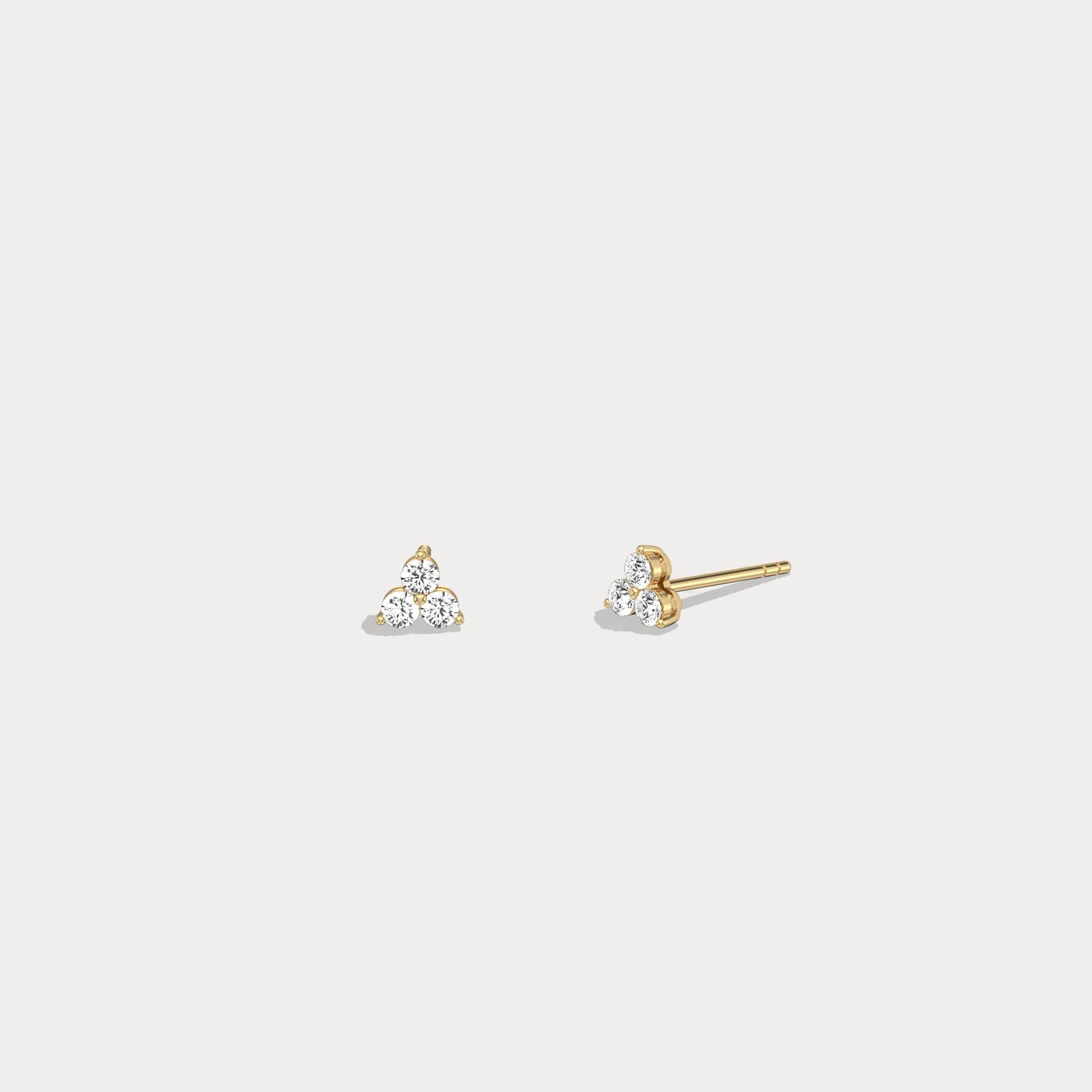 Lab Grown Diamond Three Stone Stud Earrings in 14K Gold/Platinum - Image 6