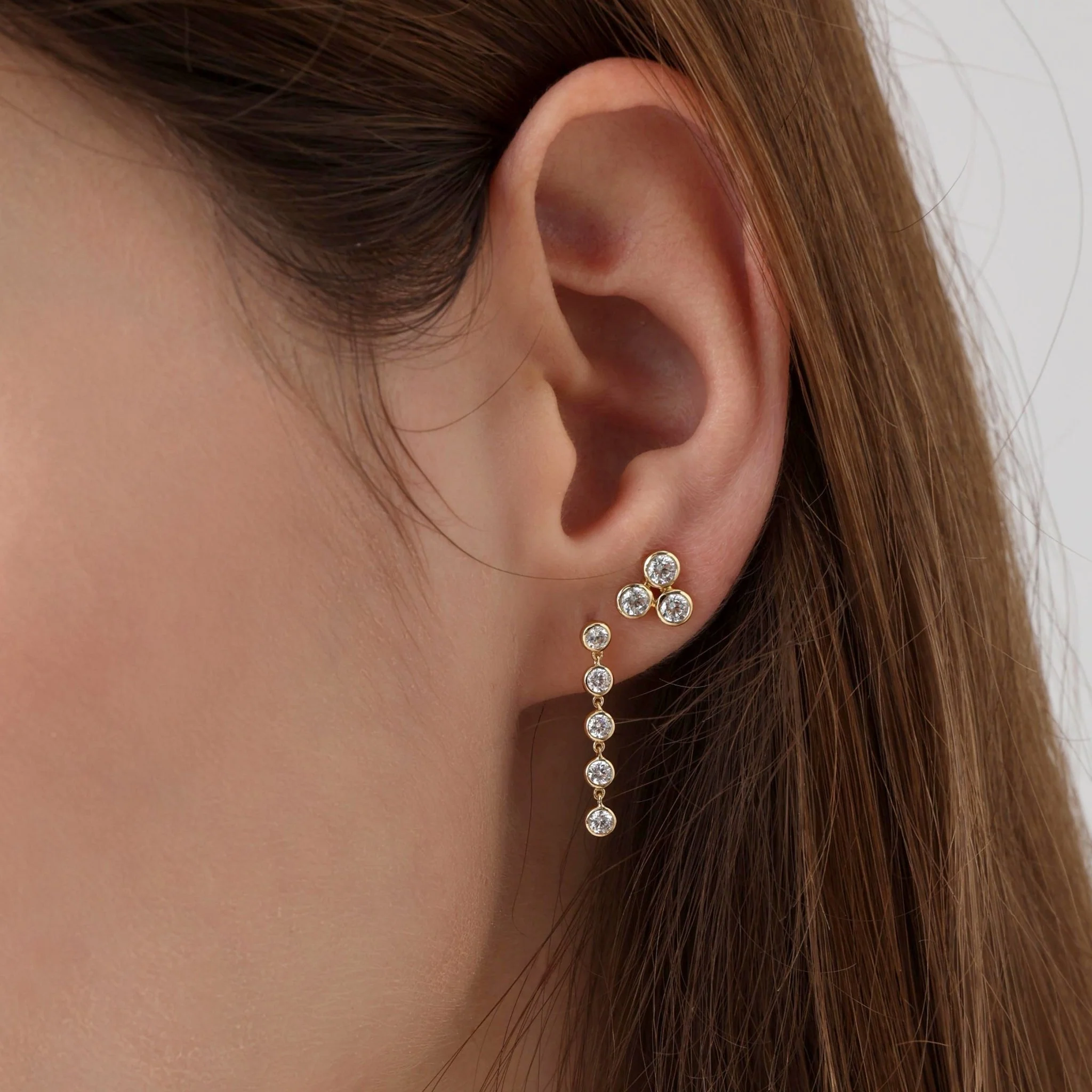 Lab-Grown Diamond Trio Stud Earrings in 14K Solid Gold - Image 2