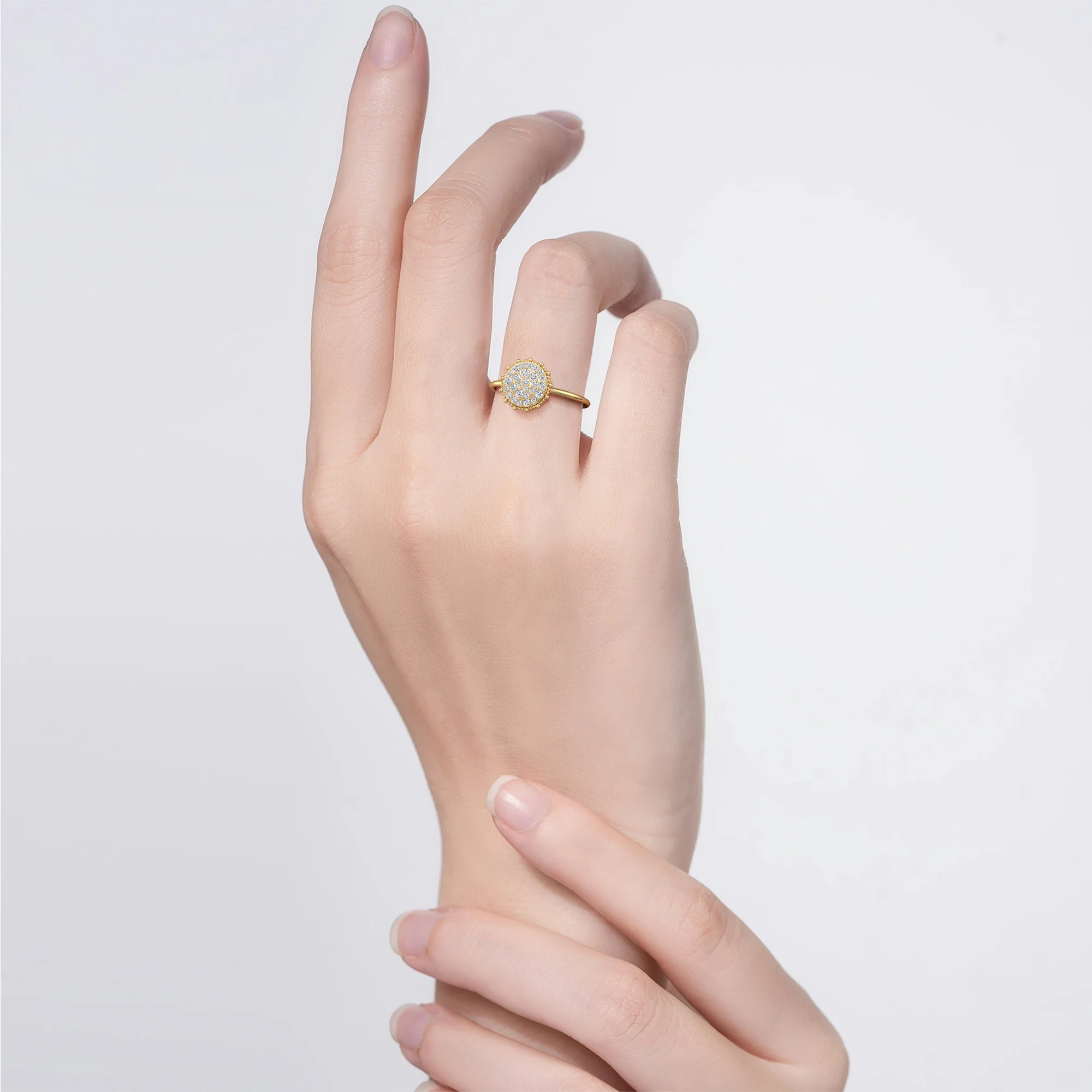 Lab Grown Milgrain Halo Cluster Ring in 14K Solid Gold/Platinum - Image 6