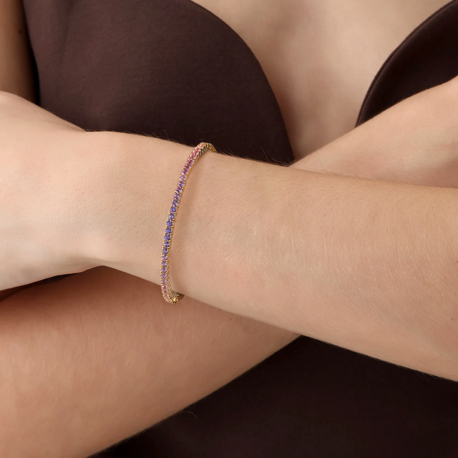 Lab-Grown Sapphire Flexible Bangle Bracelet in 14K Yellow Gold - Image 2
