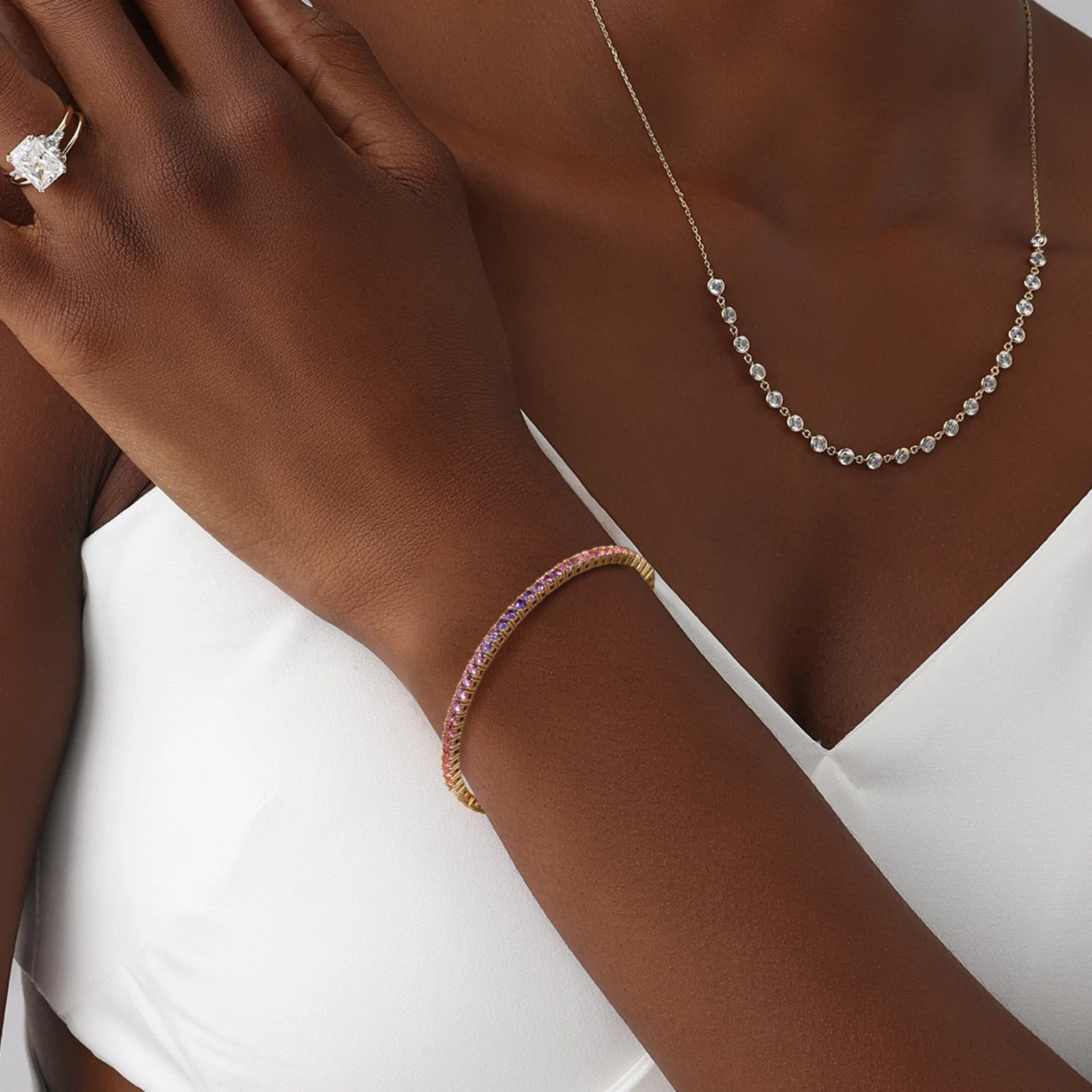 Lab-Grown Sapphire Flexible Bangle Bracelet in 14K Yellow Gold - Image 3