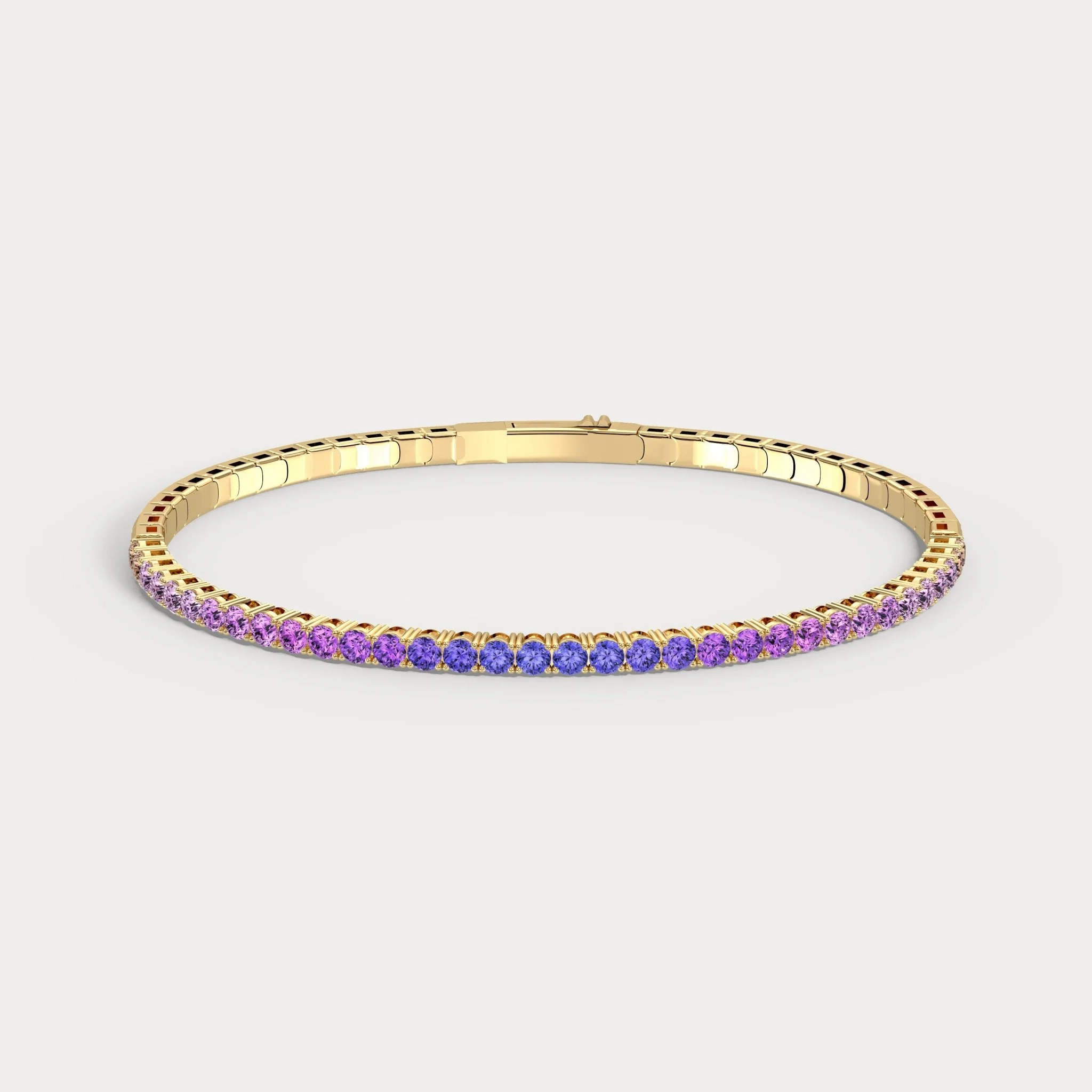 Lab-Grown Sapphire Flexible Bangle Bracelet in 14K Yellow Gold - Image 4