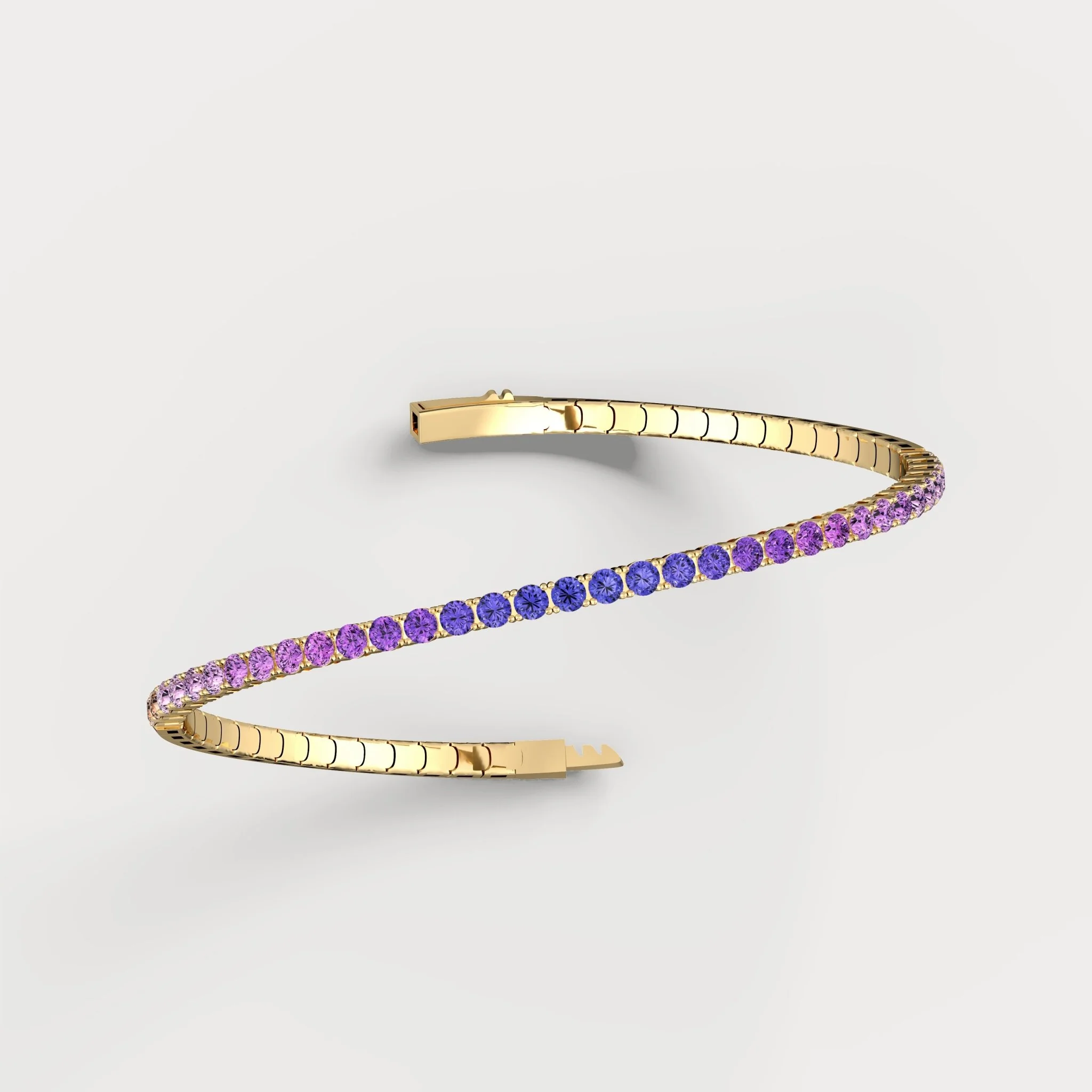 Lab-Grown Sapphire Flexible Bangle Bracelet in 14K Yellow Gold - Image 6
