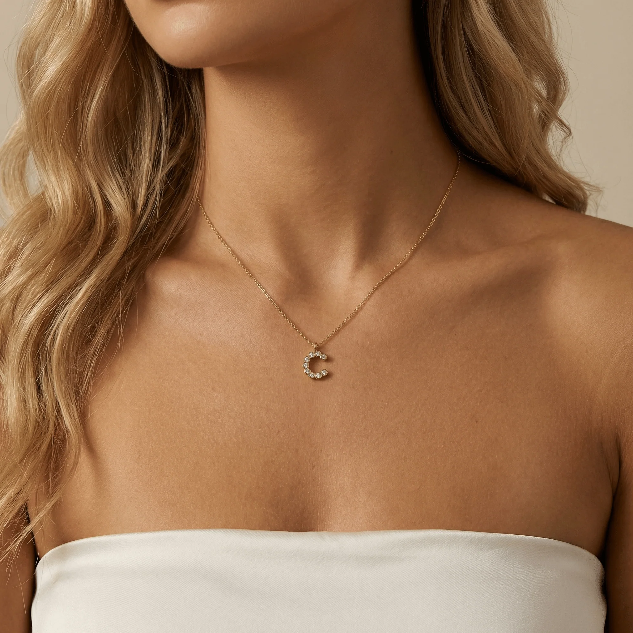Letter C Initial Necklace Bubble Pendant - Image 2
