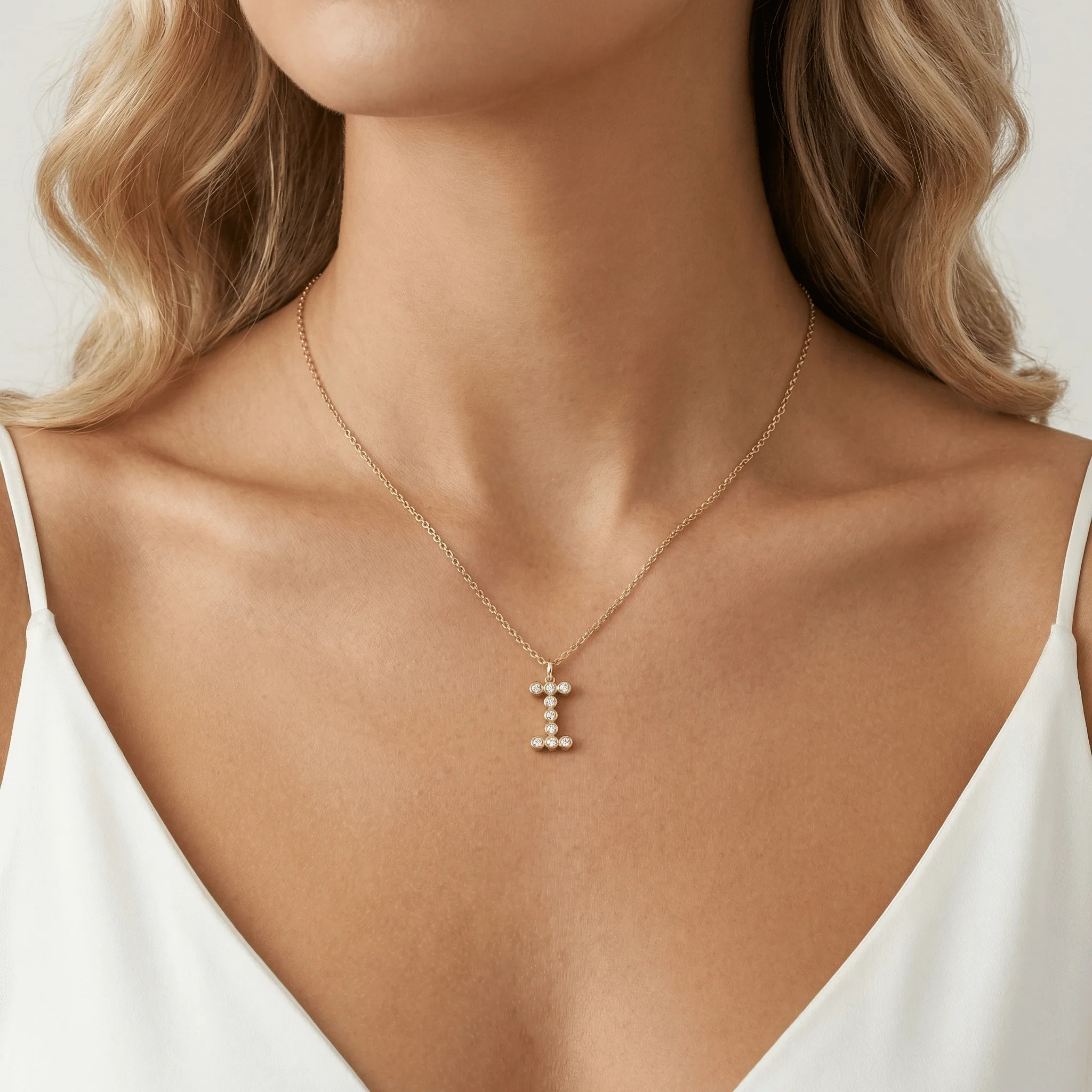 Letter I Initial Necklace Bubble Pendant - Image 2