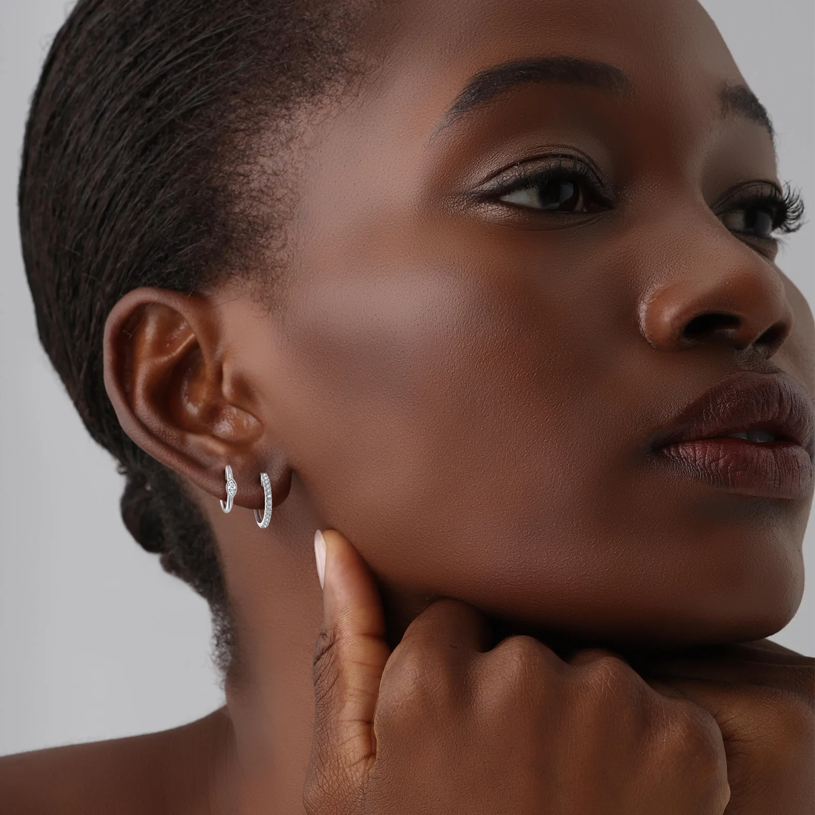 Marquise Lab-Grown Diamond Huggie Hoop Earrings in 14K Gold/Platinum - Image 21
