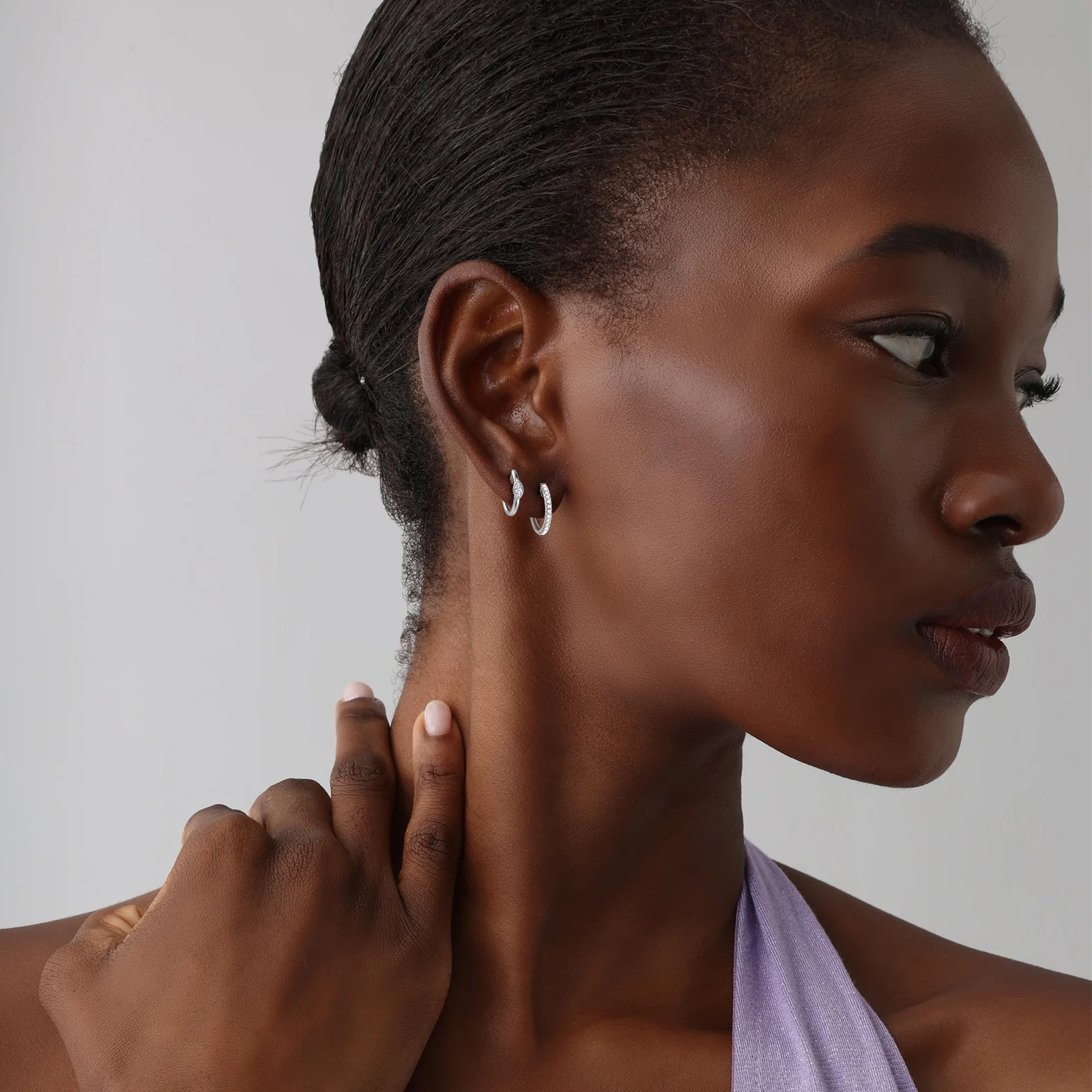 Marquise Lab-Grown Diamond Huggie Hoop Earrings in 14K Gold/Platinum - Image 25