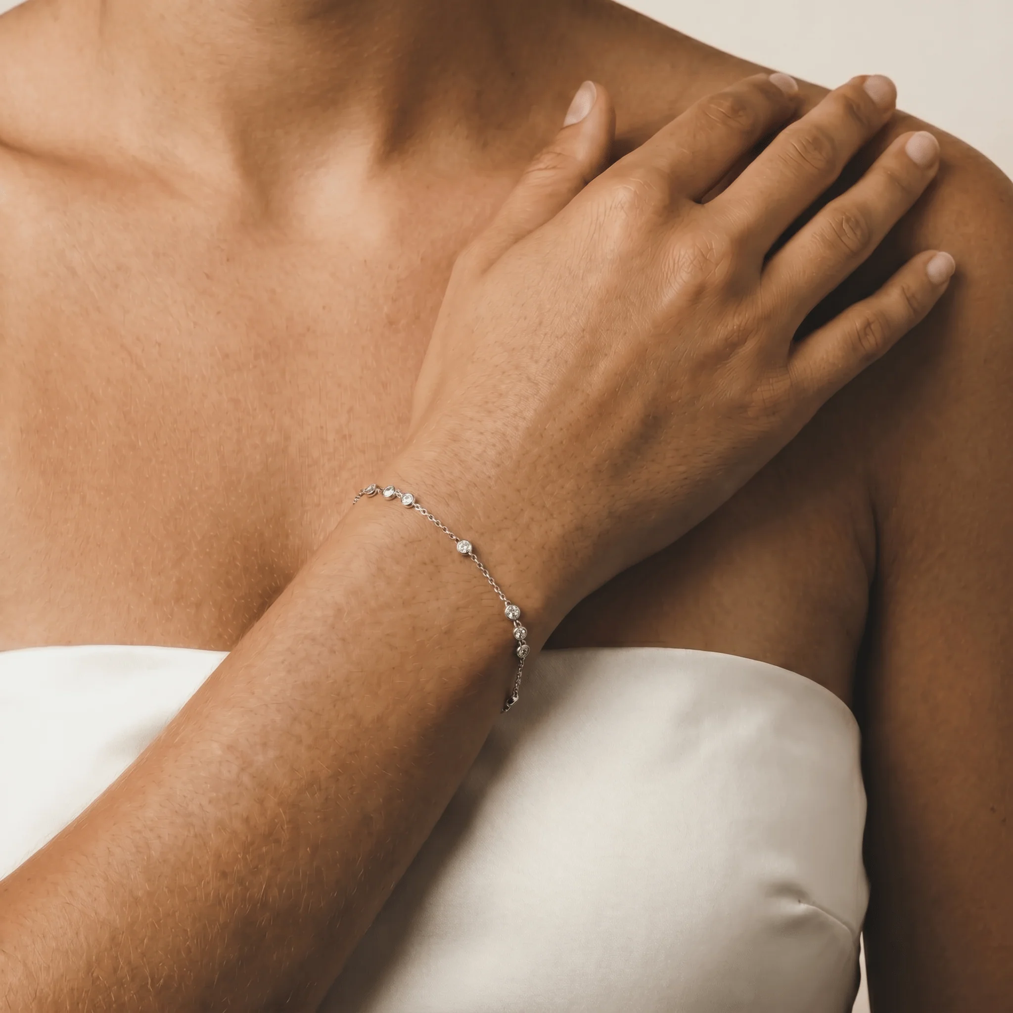 Bezel Set Lab-Grown Diamond Cluster Station Bracelet in Sterling Silver - Image 2