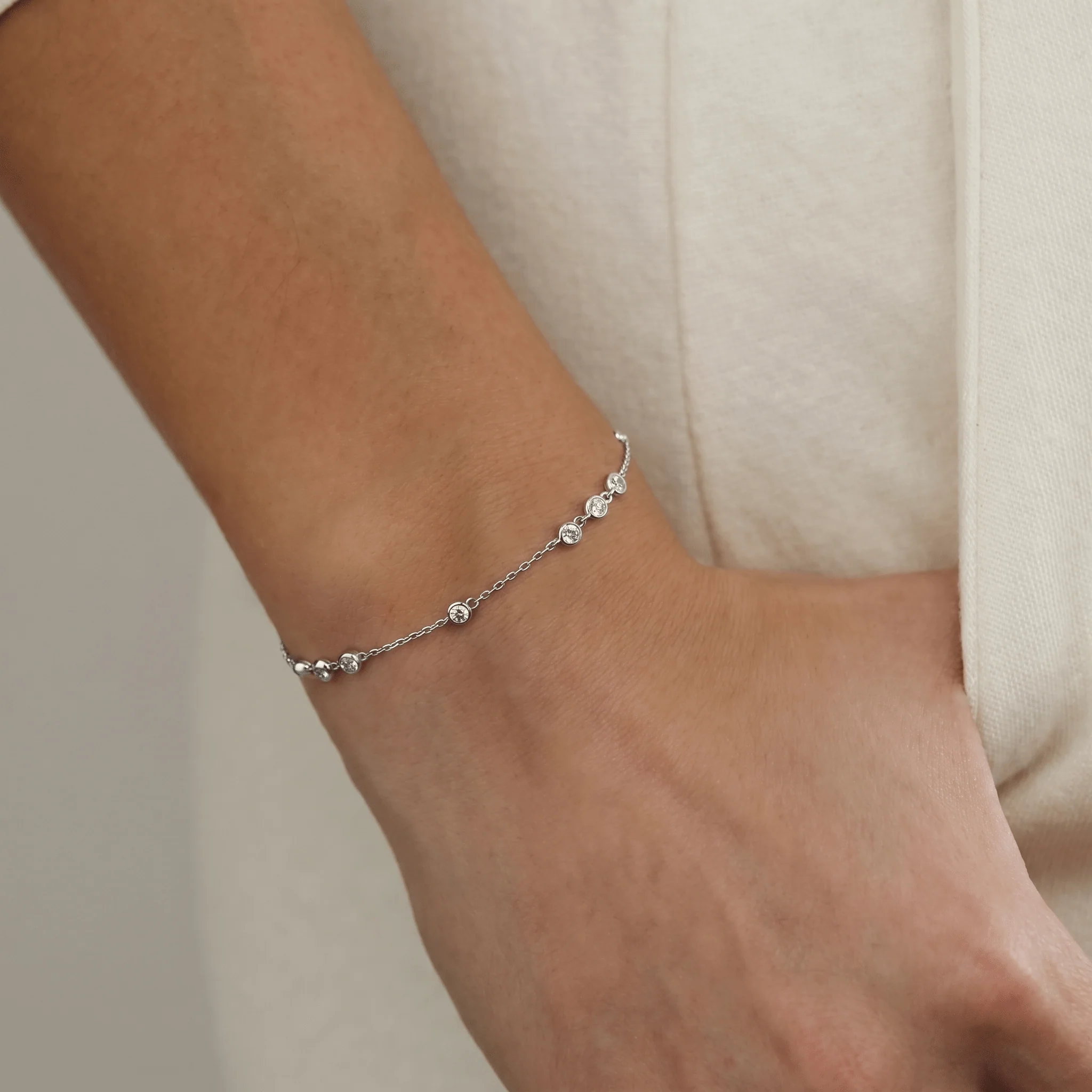 Bezel Set Lab-Grown Diamond Cluster Station Bracelet in Sterling Silver - Image 3