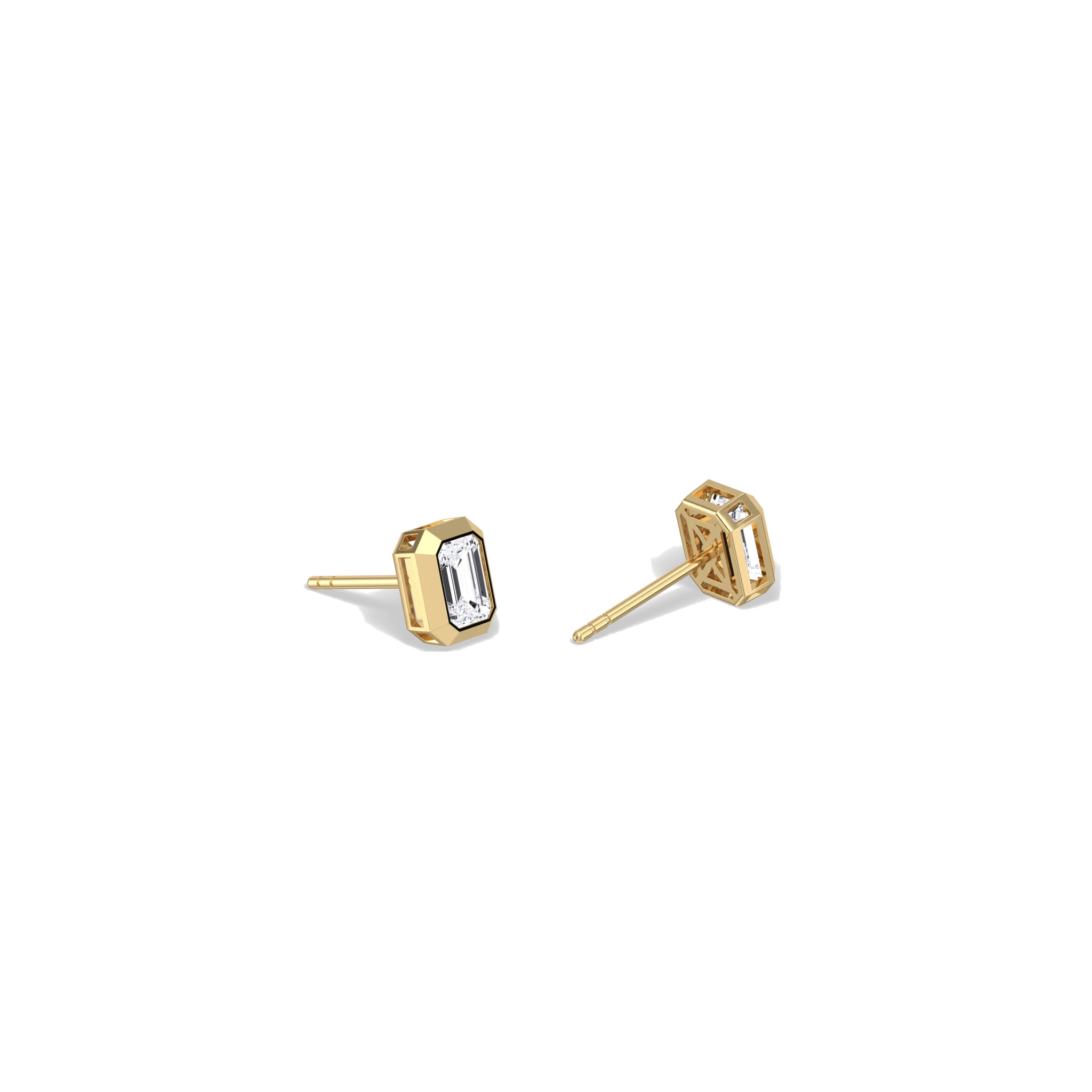 Octagon Bezel Set 1CTW Emerald Cut Single Diamond Stud Earrings - Image 4