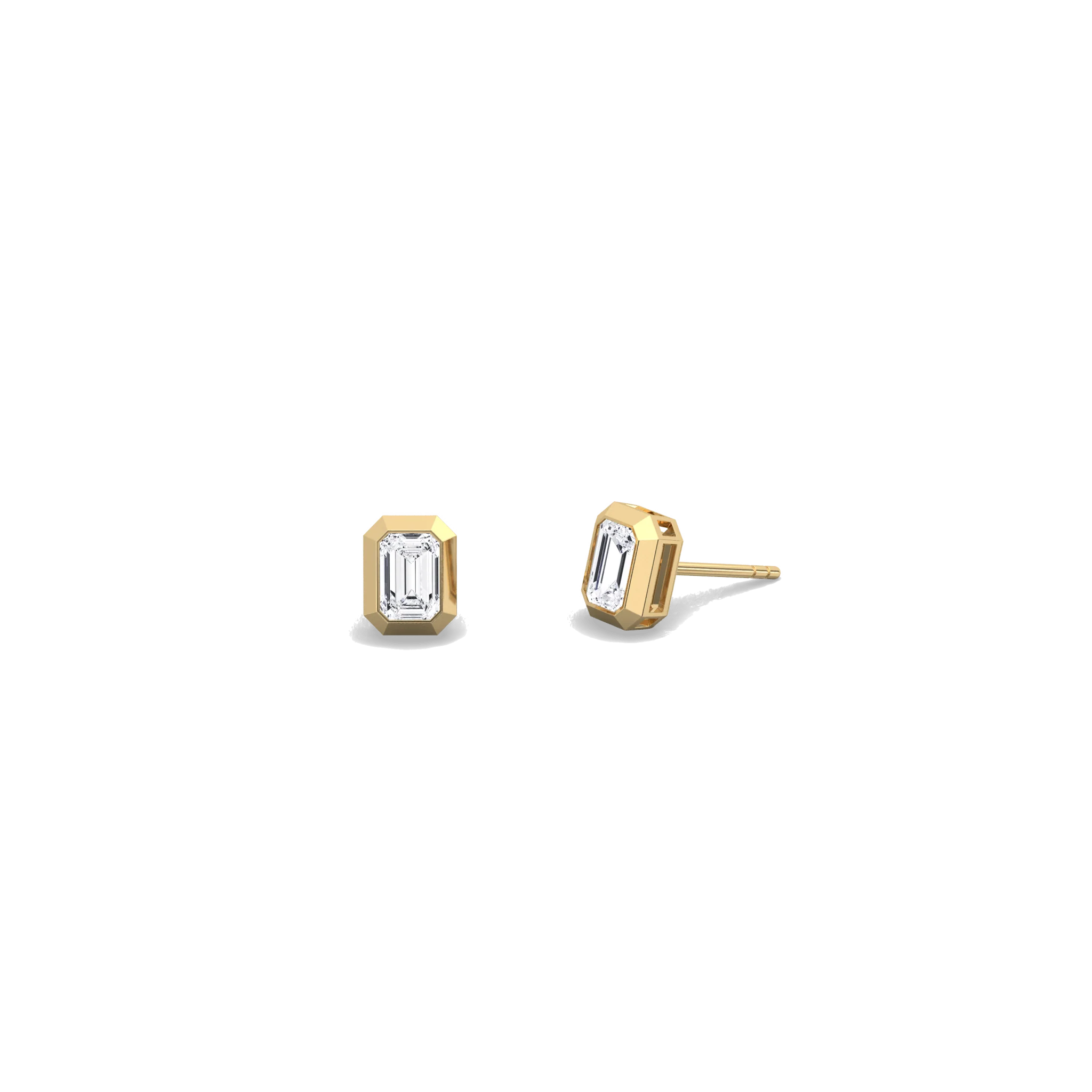 Octagon Bezel Set 1CTW Emerald Cut Single Diamond Stud Earrings - Image 5