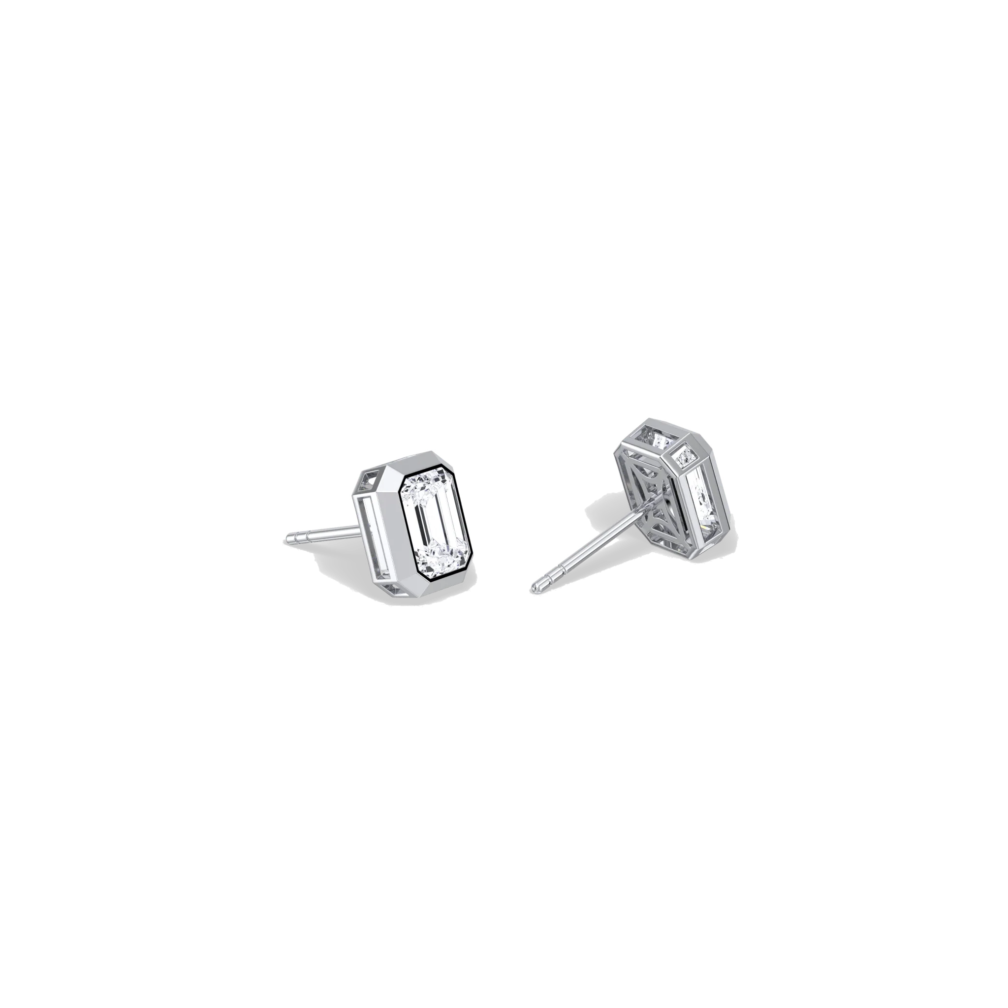 Octagon Bezel Set 2CTW Emerald Cut Solitaire Diamond Stud Earrings - Image 11